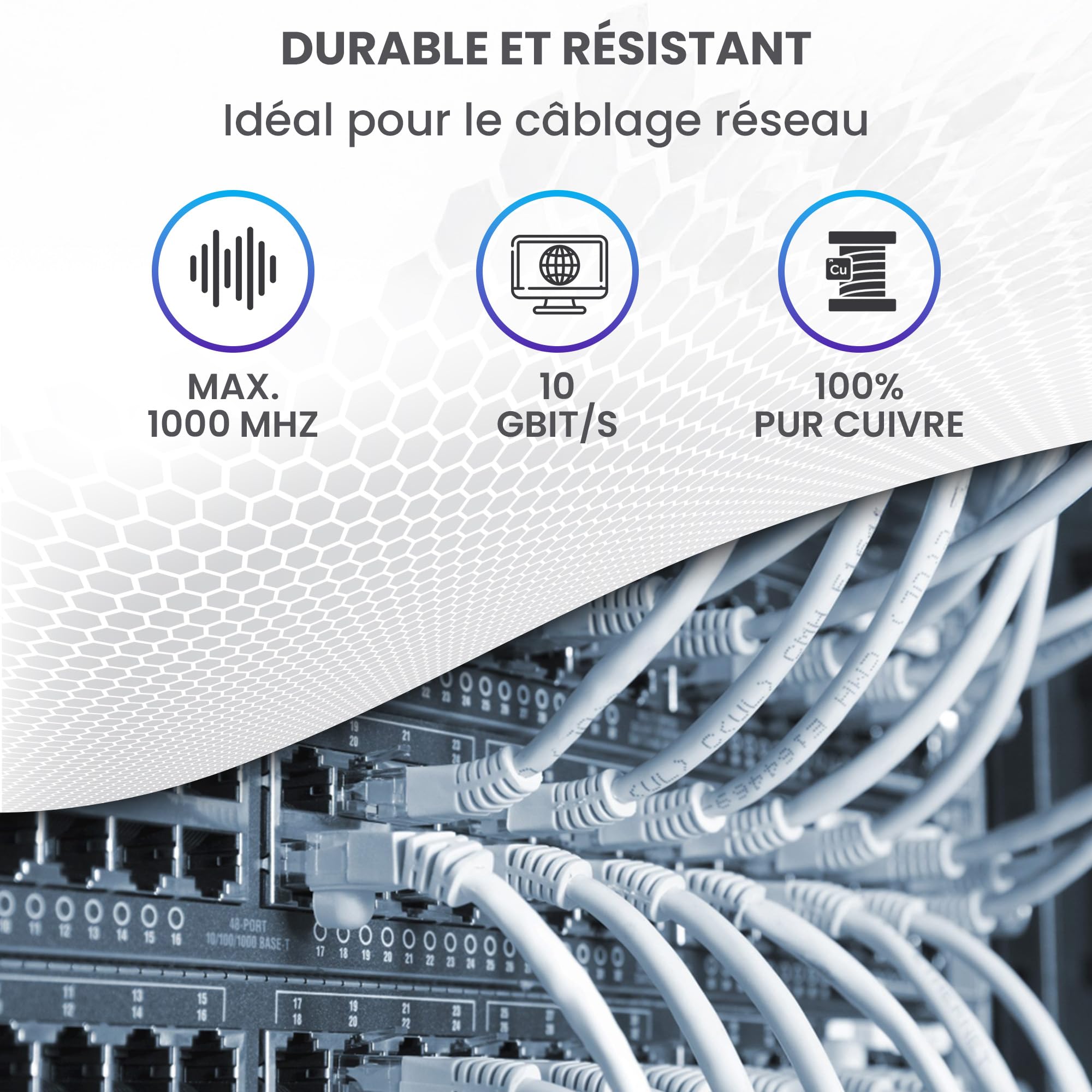 EXTRALINK Câble Ethernet CAT6A U/UTP Intérieur 50m 10Gb/s Cuivre Pur PoE