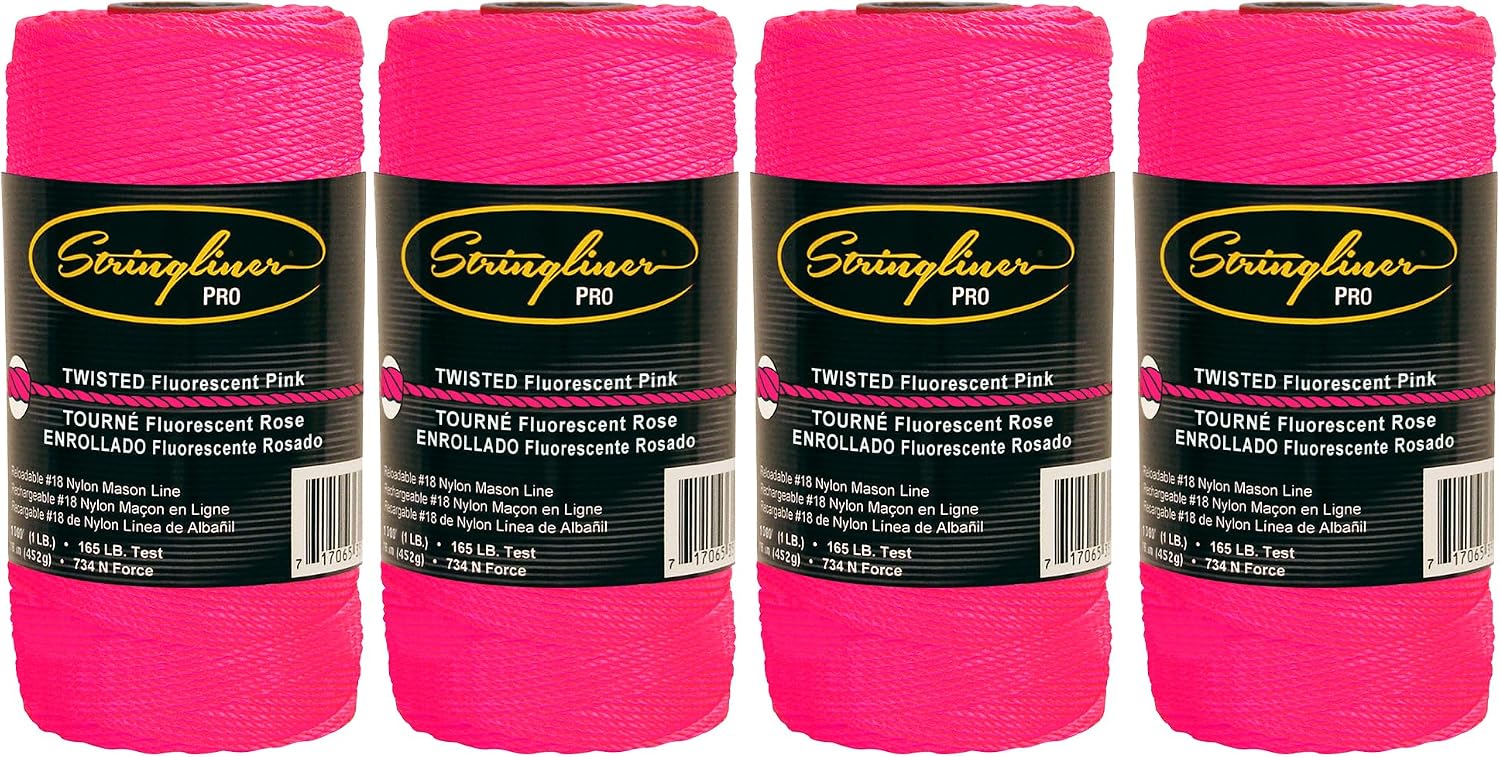 35709 Mason’s Line Replacement Rolls – 1 Lb. #18 Construction Replacement Roll Twisted FL Pink 1080'. (4 Pack)