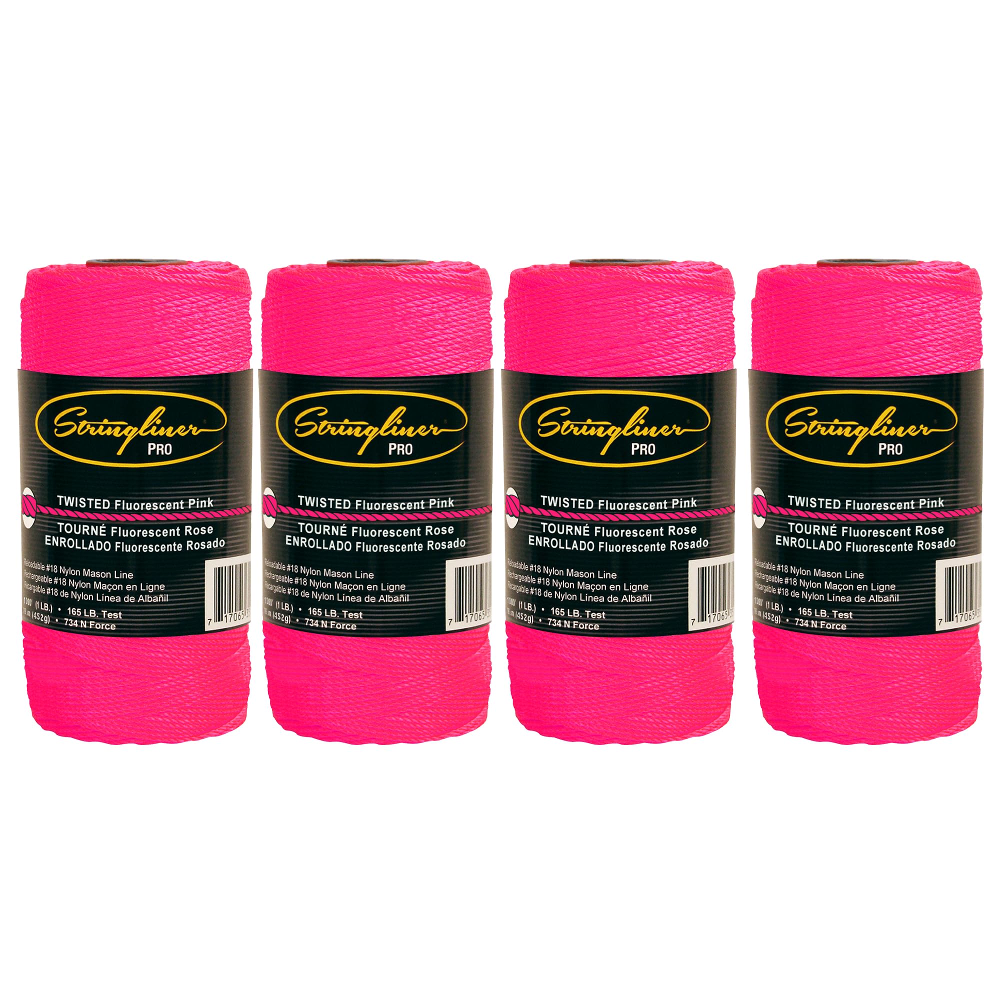 35709 Mason’s Line Replacement Rolls – 1 Lb. #18 Construction Replacement Roll Twisted FL Pink 1080'. (4 Pack)