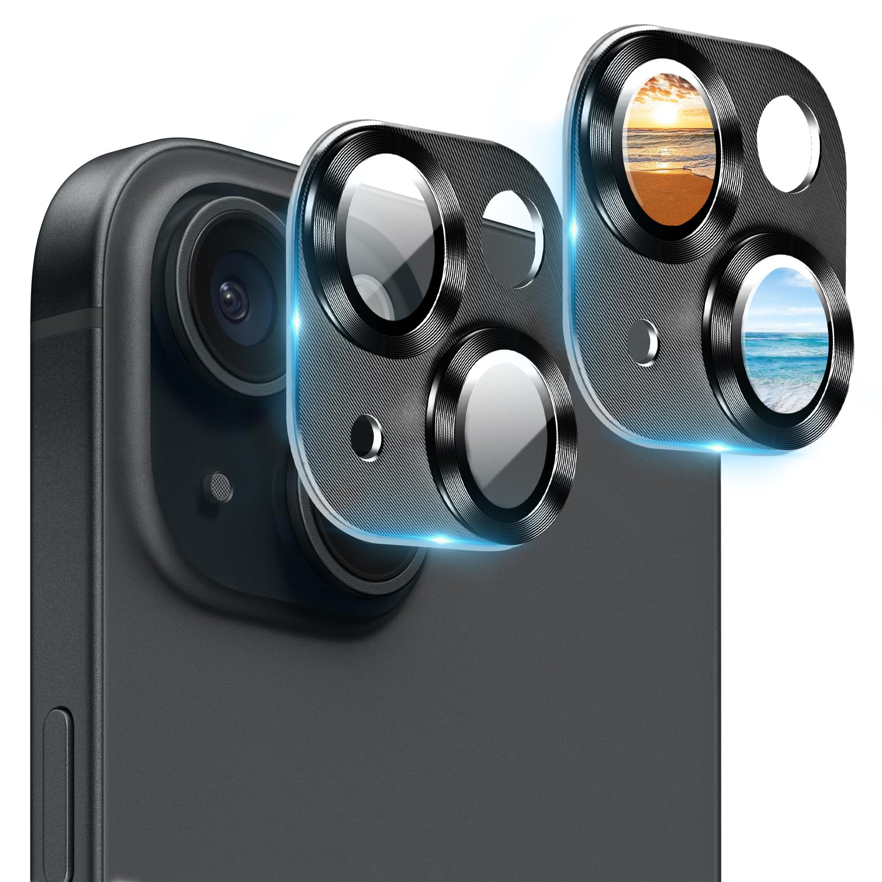 AIYEEN Camera Lens Protector (2 Pack) for iPhone 14 and iPhone 14 Plus Camera Lens Cover Protection, 9H Tempered Glass Metal Frame Case Friendly, CD