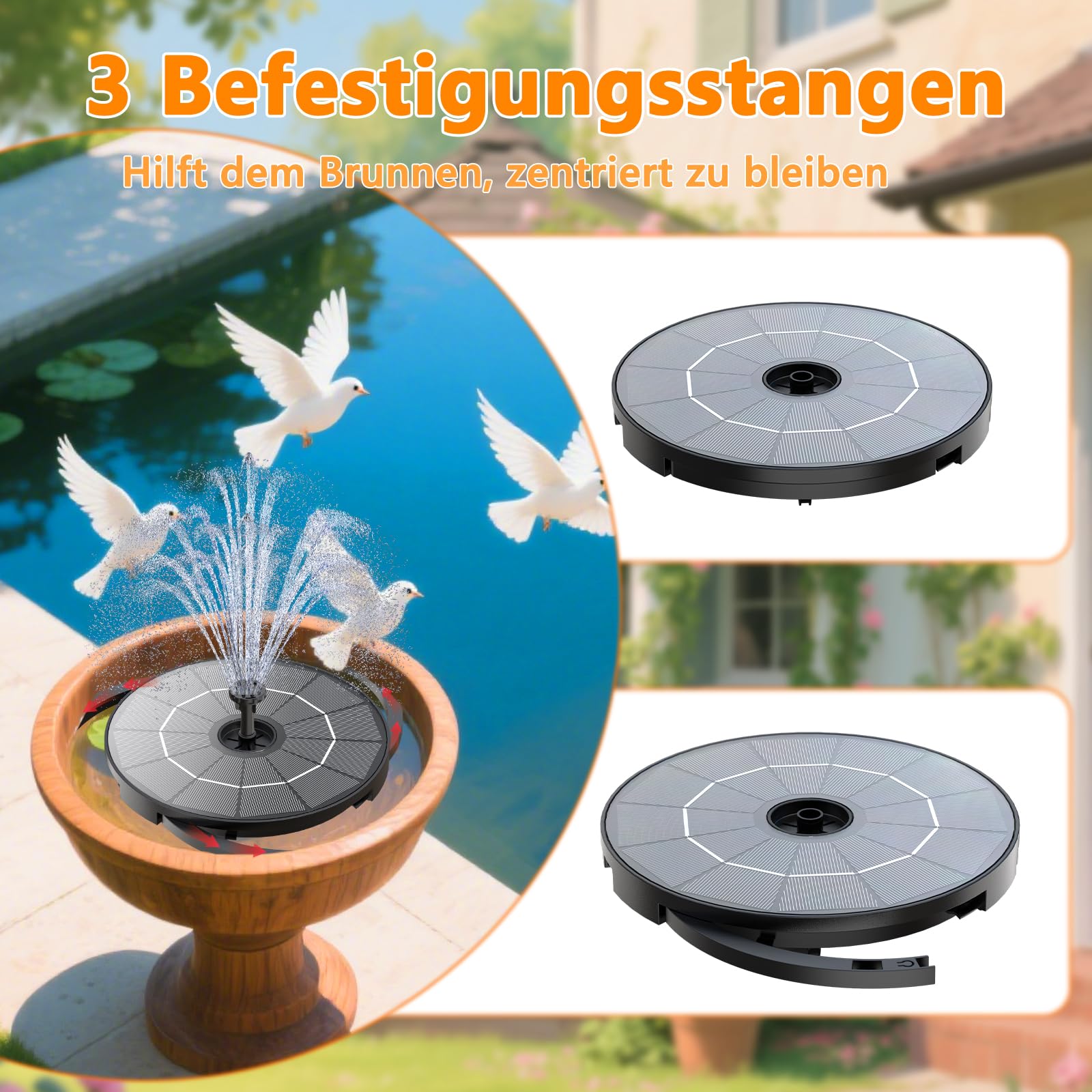 AISITIN Solarbrunnen für Draussen Split-Design mit Batterie, Solar Fontäne Pumpe mit Verschiedene Sprüh Effekten, Solar Teichpumpe, Solar Springbrunnen für Außen für Garten,Teich, DIY Wasserspiel-2,8W