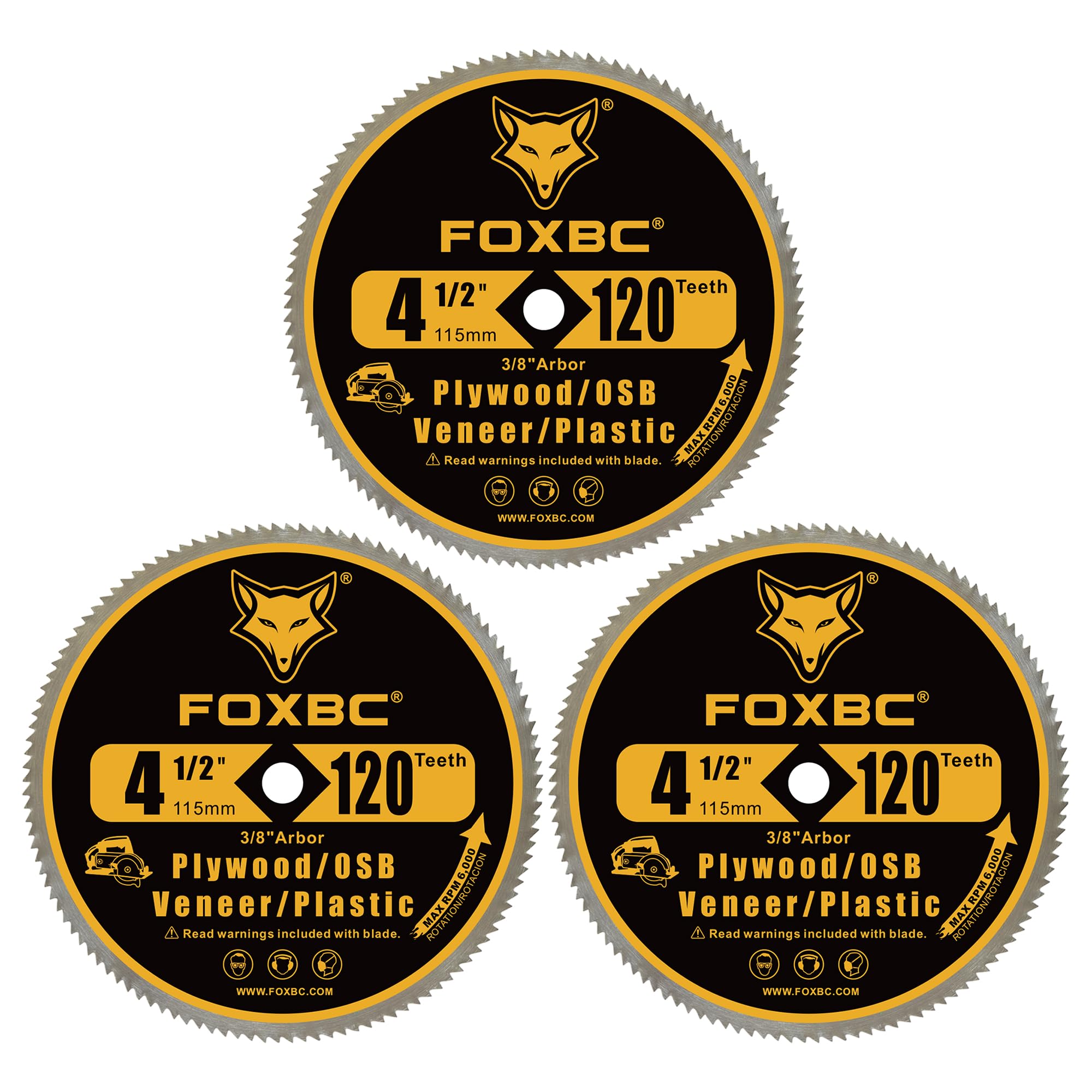 FOXBC Hoja de sierra circular de 4-1/2 pulgadas, 120 dientes para madera contrachapada, OSB, chapa, corte de plásticos con eje de