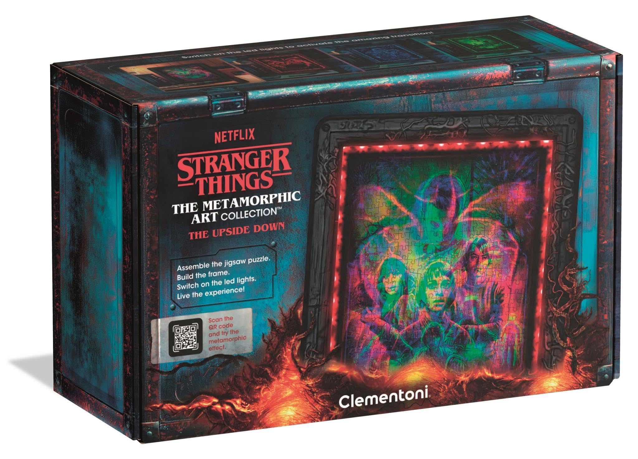 Clementoni Stranger Things Metamorphic Art with LED Light: 520-Piece puzzle, Colour-Changing Scene with Eleven, Friends and the Mind Flayer