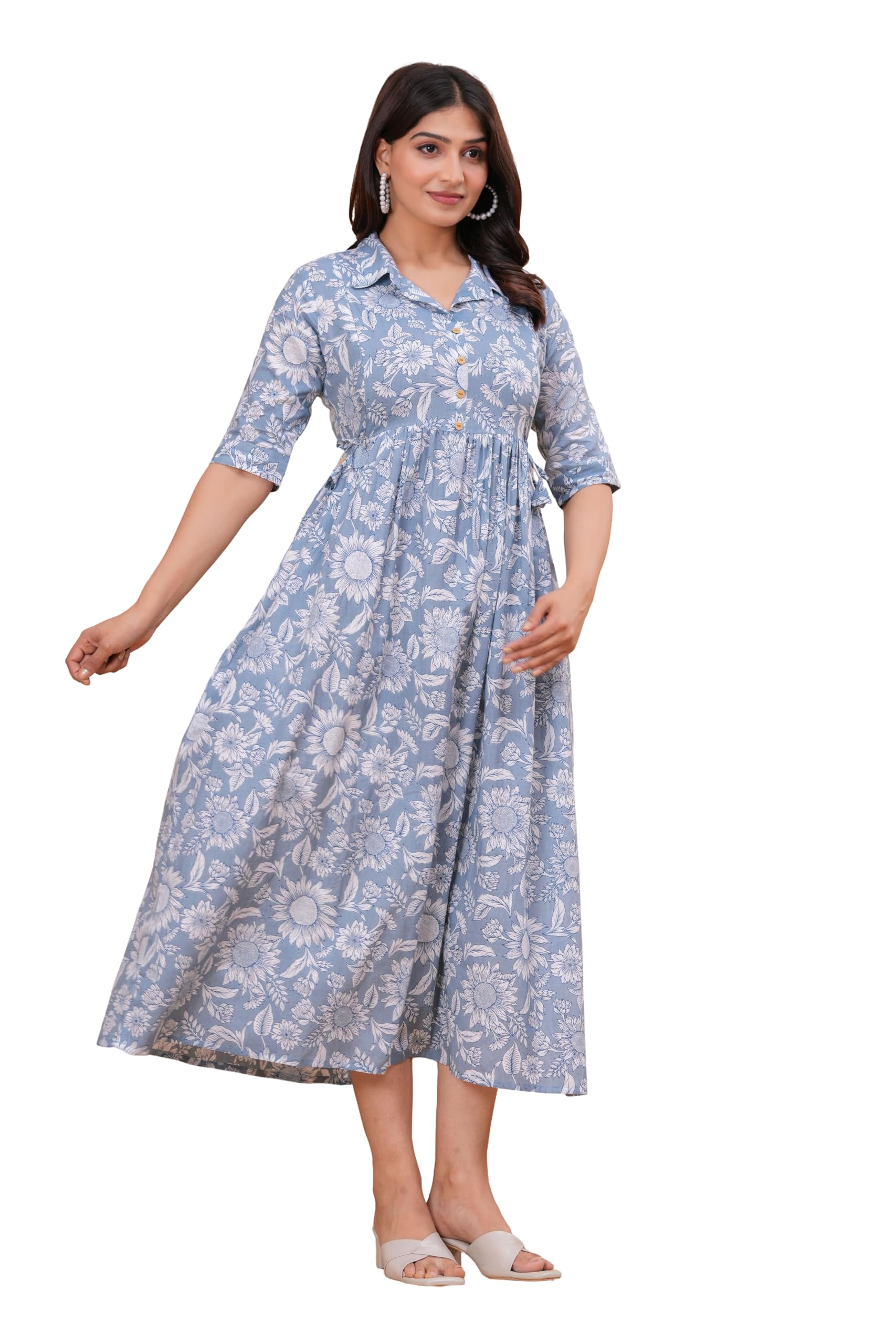 Women Maternity Feeding Kurti Cotton Nursing Dress with Hidden Zip Comfortable Pregnancy Anarkali Style Ethnic Casual Office Kurta-image-42