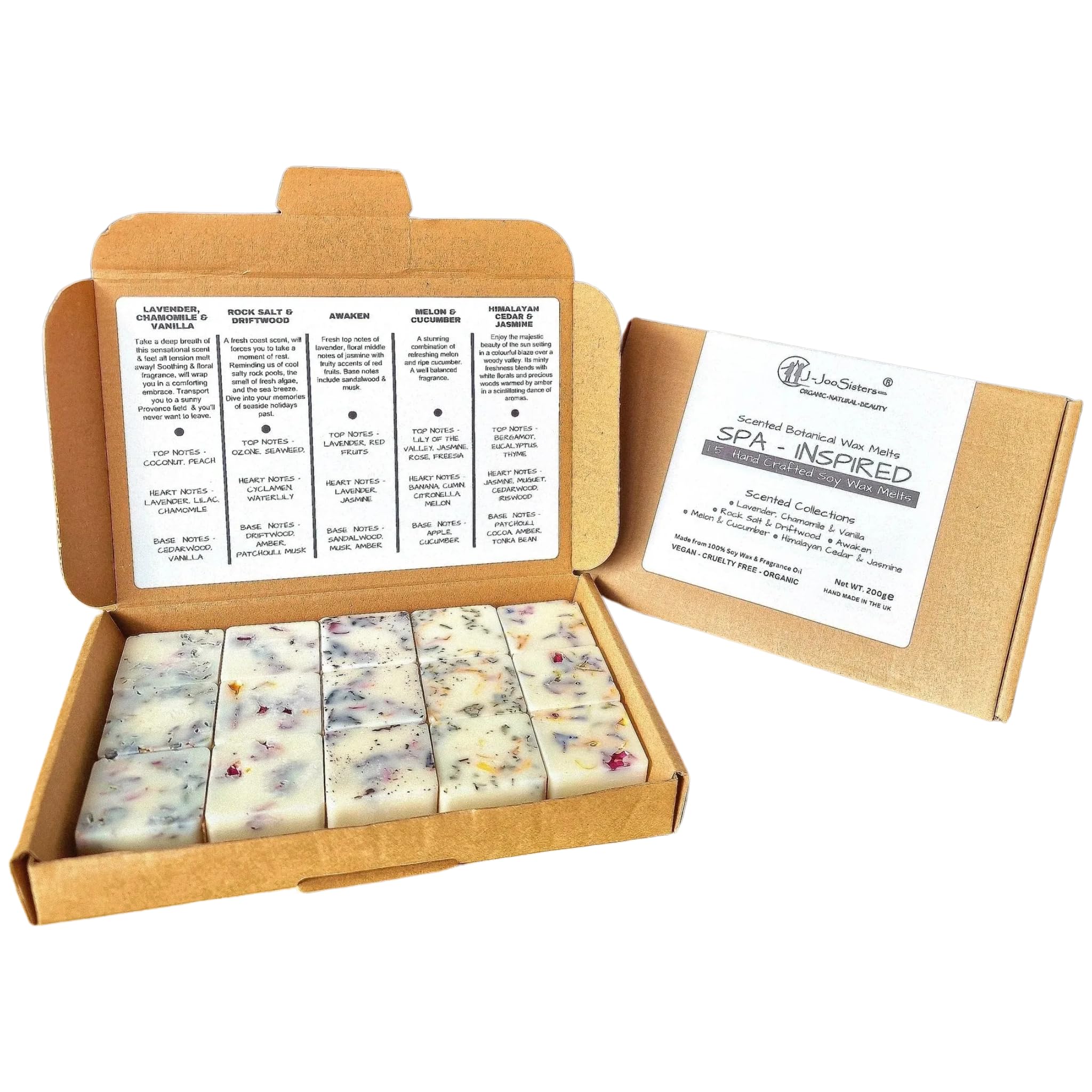 SPA-Inspired Highly Scented Botanical Wax Melts Collections (15 x 13.5g Hand Crafted), Vegan Friendly & Cruelty Free