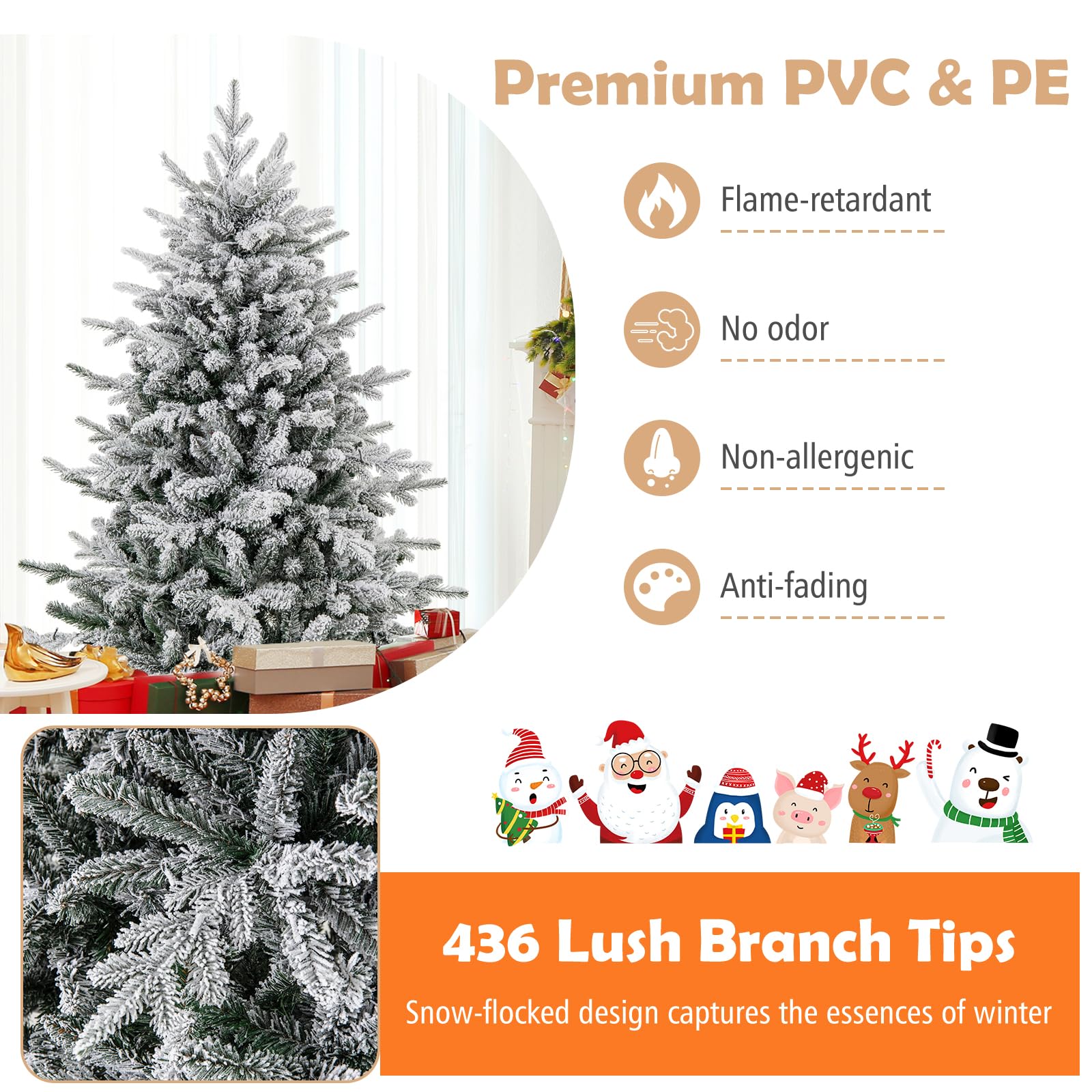 LIFEZEAL Albero di Natale innevato, albero di Natale artificiale con 436/820 rami, 160/260 luci a LED multicolori, 8 modalità di illuminazione, albero di Natale decorativo per interni (147 cm)