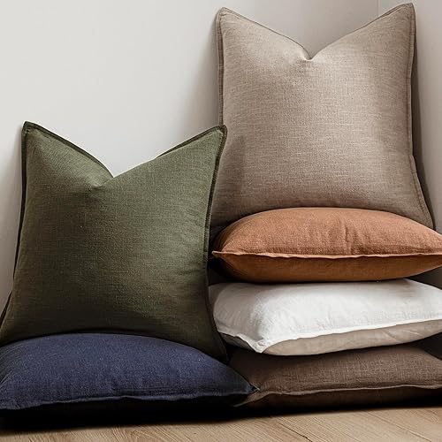 Miniatura 6 de Foindtower - Juego de 2 fundas de cojín decorativas de lino unicolor, funda de cojín europea de acento suave, estilo bohemio rústico, para