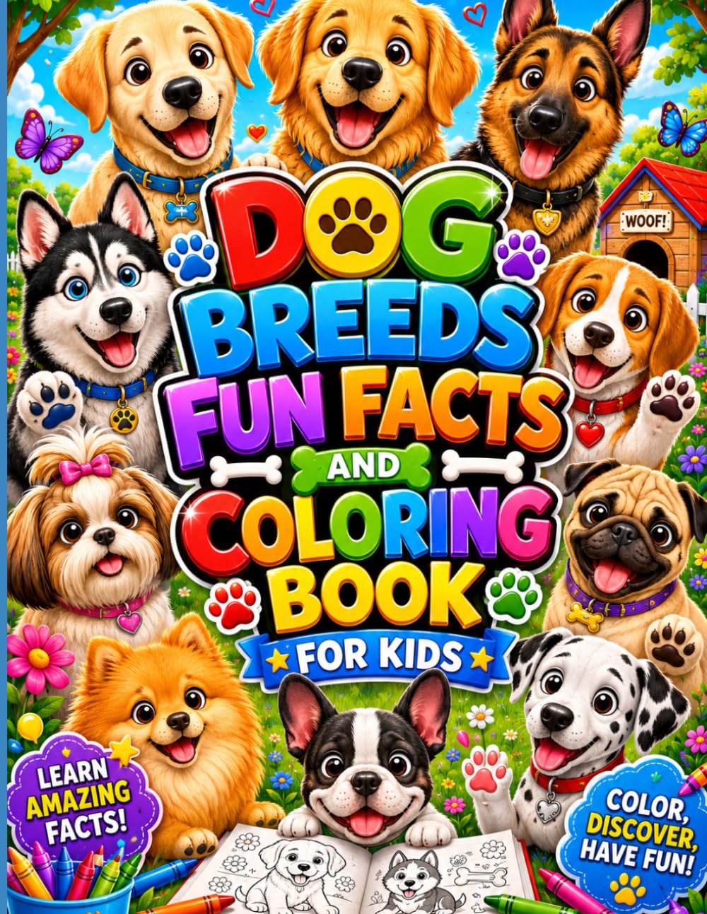 Dog Breed Coloring Book with Fun Facts About Each Breed: A Fun and Educational Dog Coloring Book with ABCs, Amazing Facts, and Adorable Dogs for Kids Ages 4–10