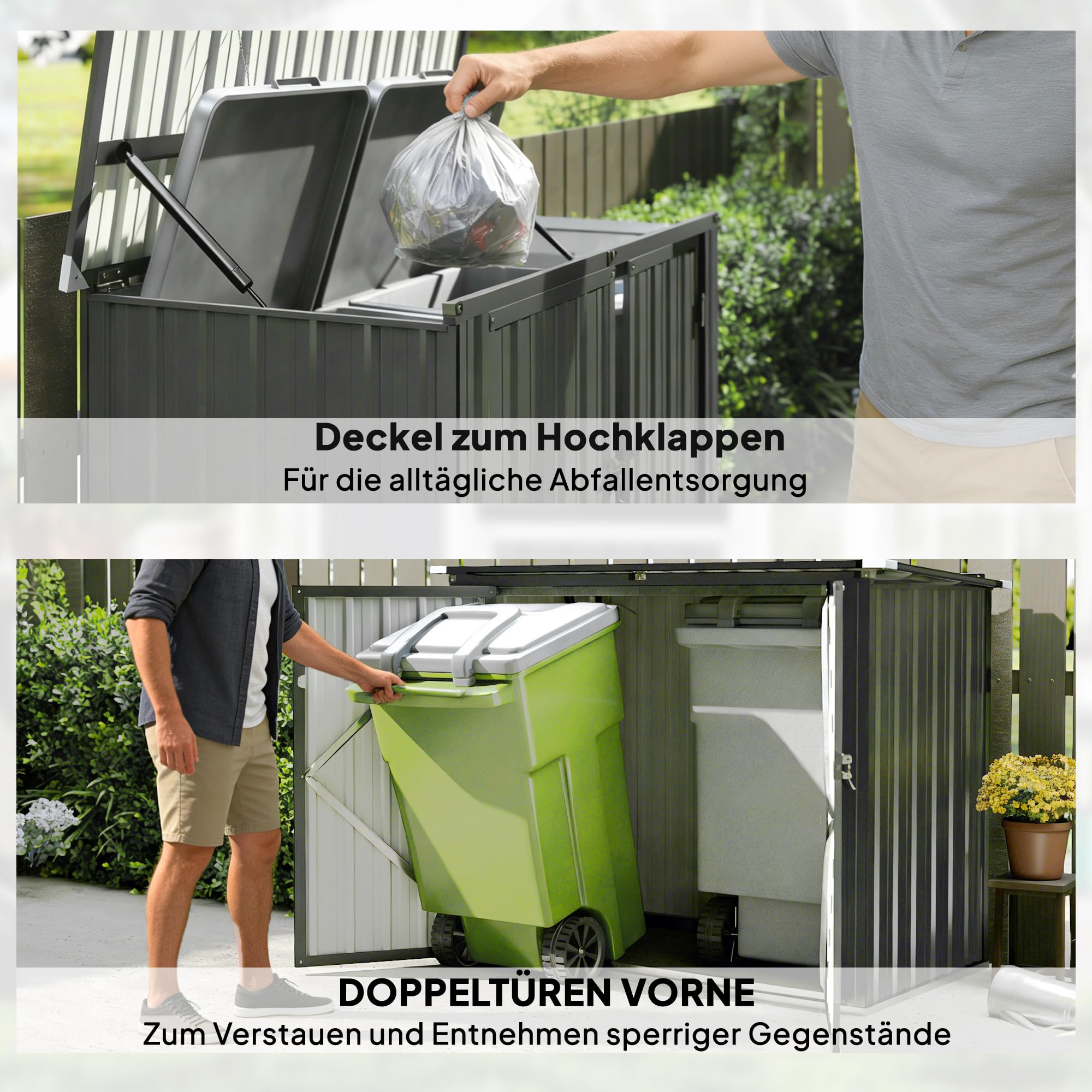 Outsunny Mülltonnenbox Abschließbar für 2 Tonnen mit aufklappbar Deckel