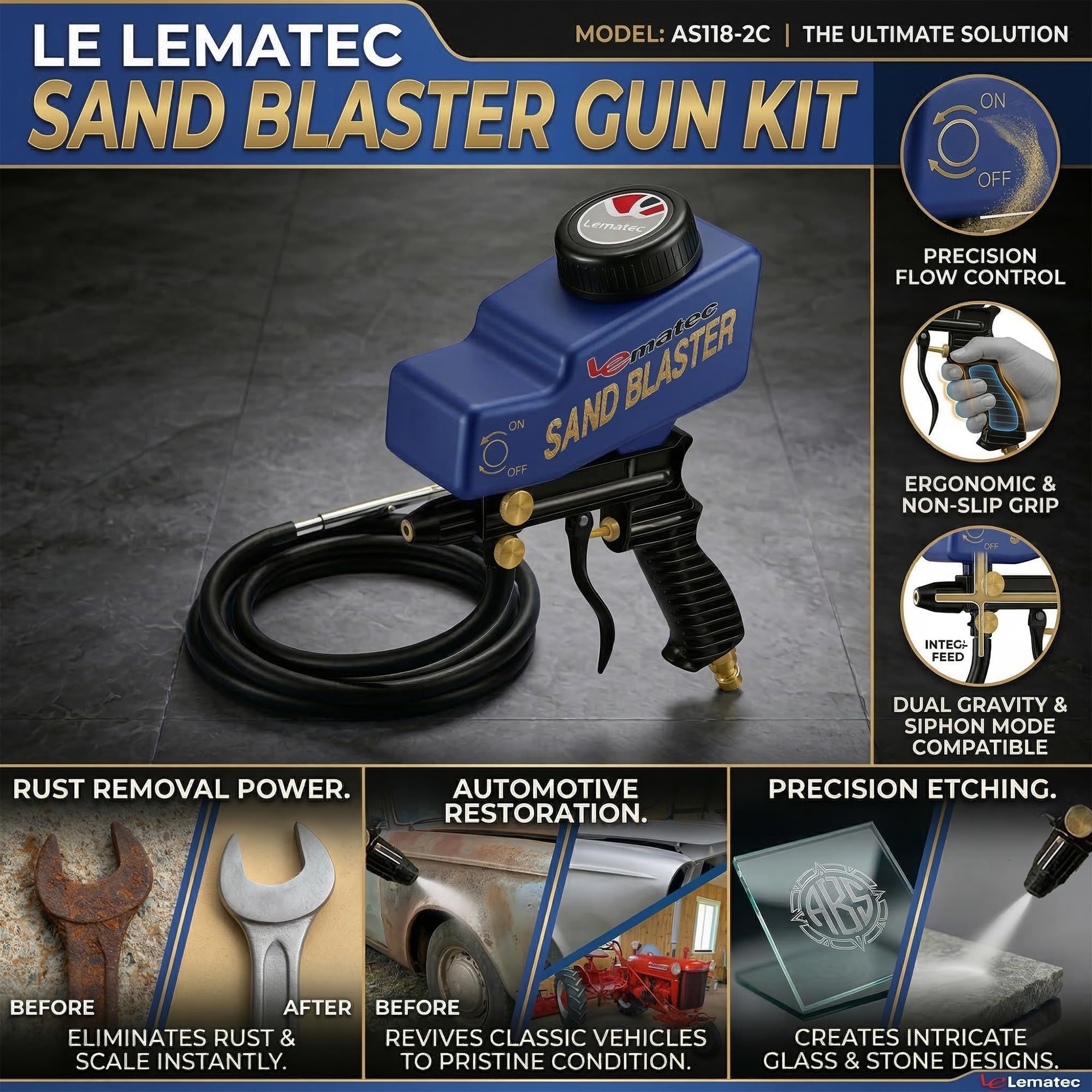 LE LEMATEC Sand Blaster - Rust Removal Kit -9