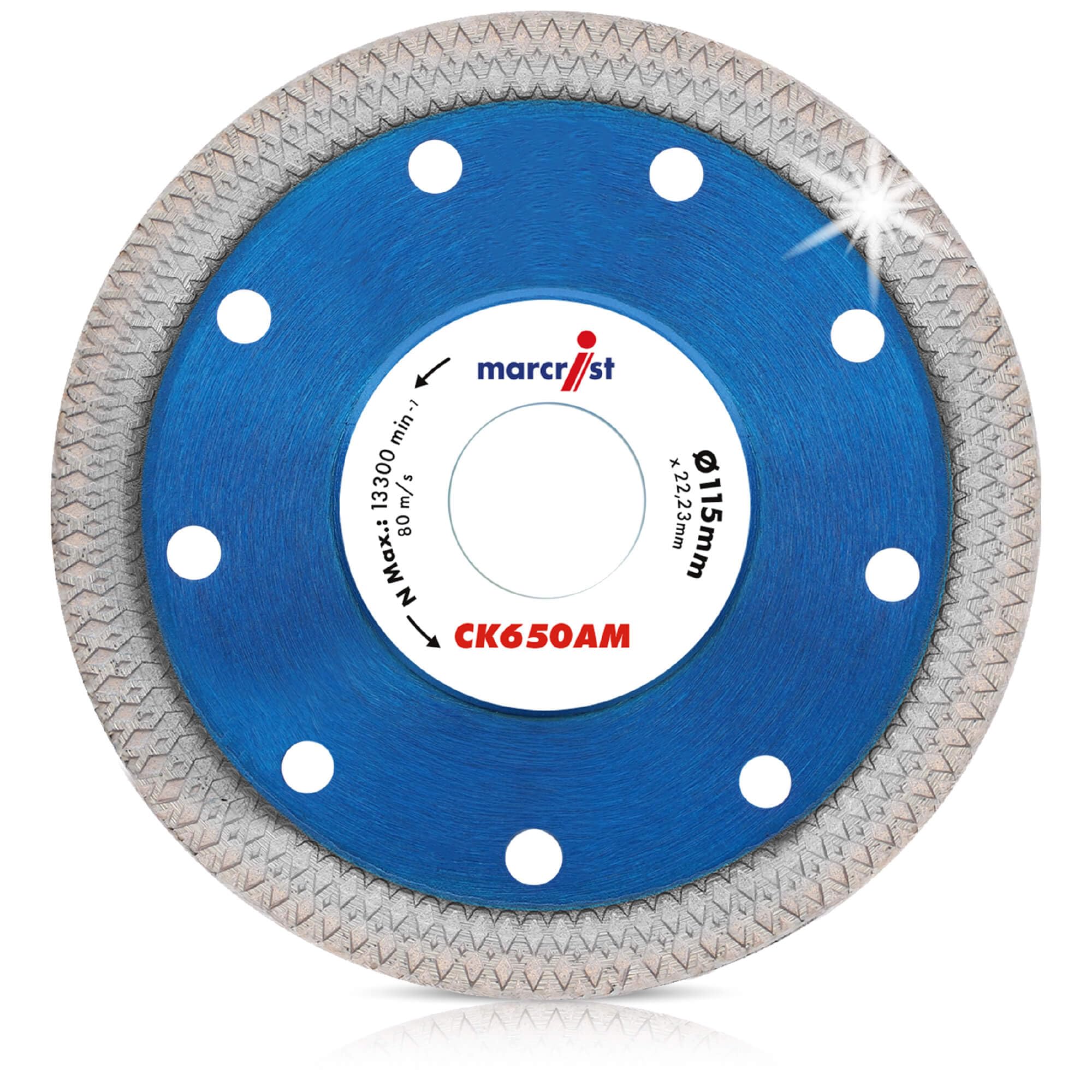 Marcrist CK650AM Diamond Tile Cutting Disc 115mm x 22.23mm - Ultra-Thin X-Tooth Continuous Rim Diamond Cutting Disc for Angle Grinder - Porcelain & Hard Tile - Dry Cutting (5307R)
