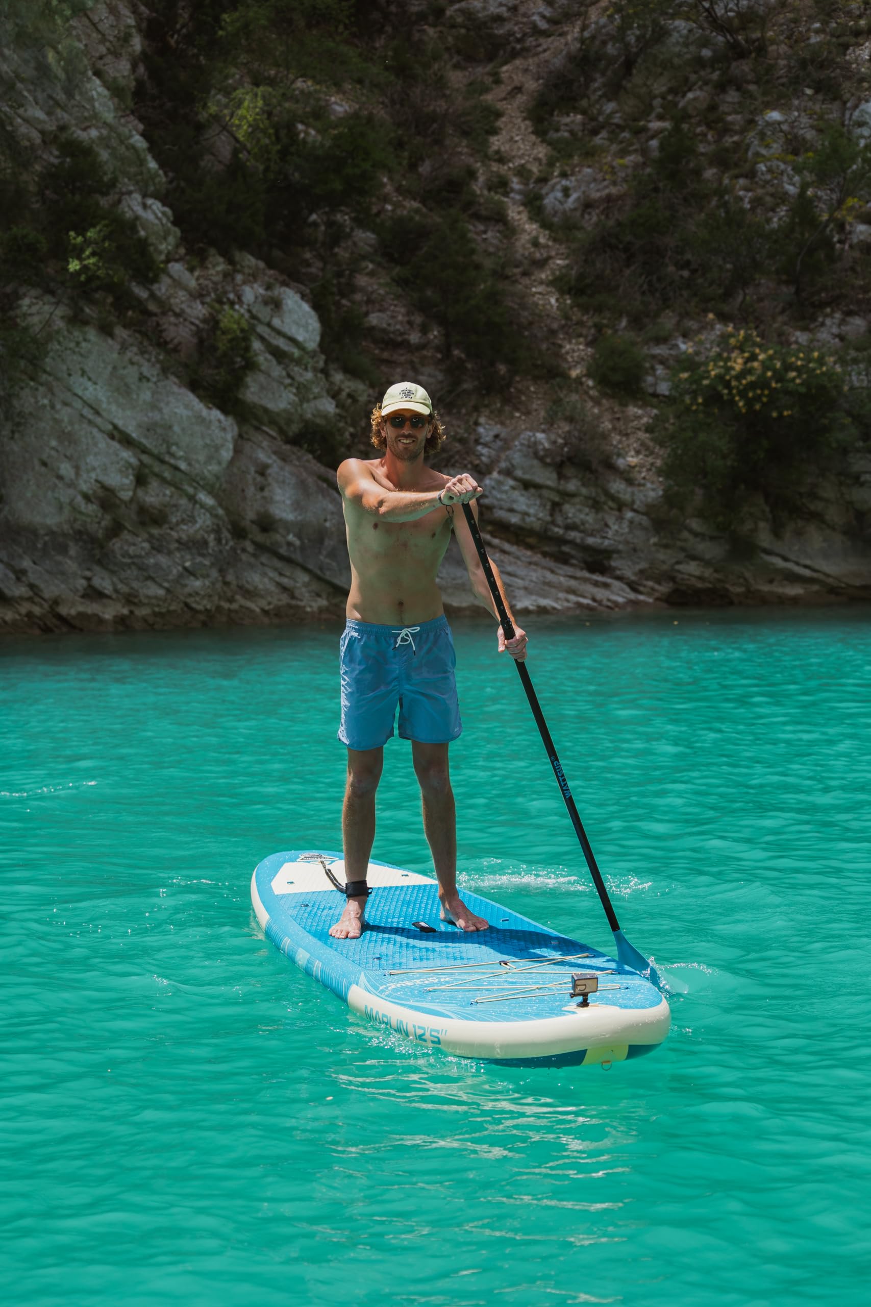 Wattsup - SUP Stand Up Paddle Gonfiabile MARLIN 12'5-378x89x15 cm, Dropstitch - Pacchetto completo: Remo 2in1, Leash, Pompa, Borsa di Trasporto - Fino a 185 kg - Blu