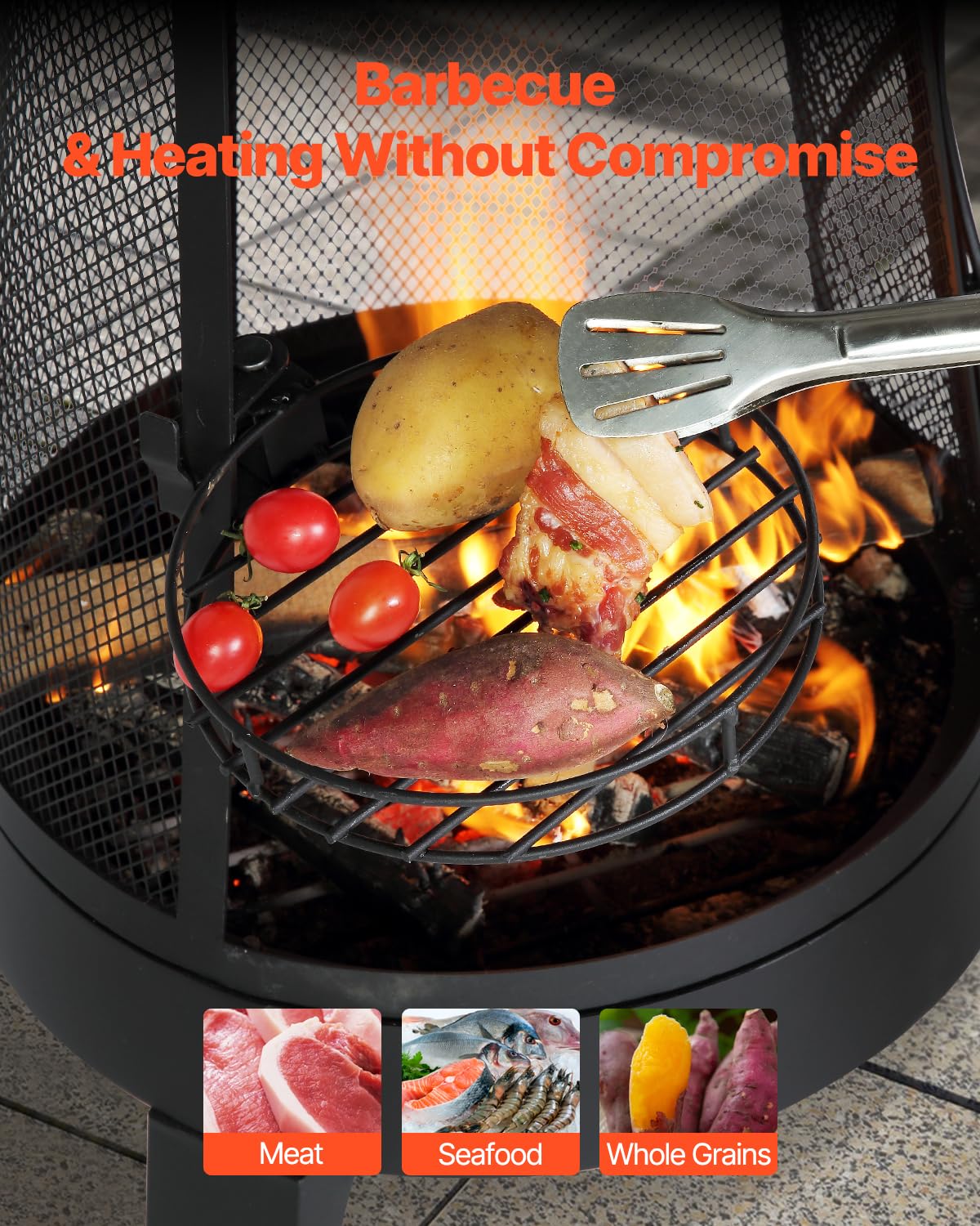 VEVOR Gartenkamin, φ508x1495 mm Terrassenofen, konischer Kamin zum Grillen & Wärmen, Aztekenofen für draußen mit Grillgitter, Kaminmantel & rostfreiem Kamindeckel, für Terrasse, Garten, Hinterhof