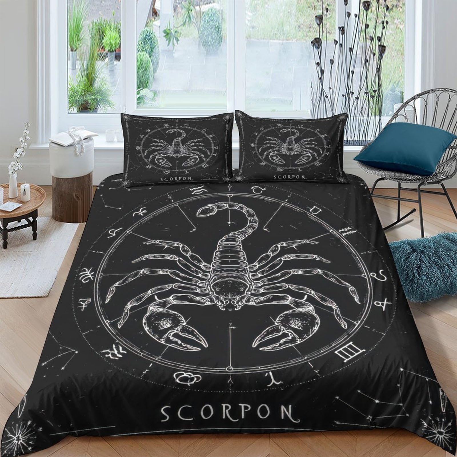 Ctjqhvkz Style-5 3D Printed Zodiac Scorpio Fitted Sheet Microfiber Black Astrology Bed Cover Bedroom Dorm Mattress Protector Decor Single（135X200cm）