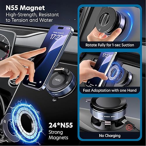 Miniatura 5 de Soporte magnético de vacío para tu automóvil, soporte de ventosa Magsafe ajustable de 360, soporte de teléfono celular para cochegimnasioespejo,