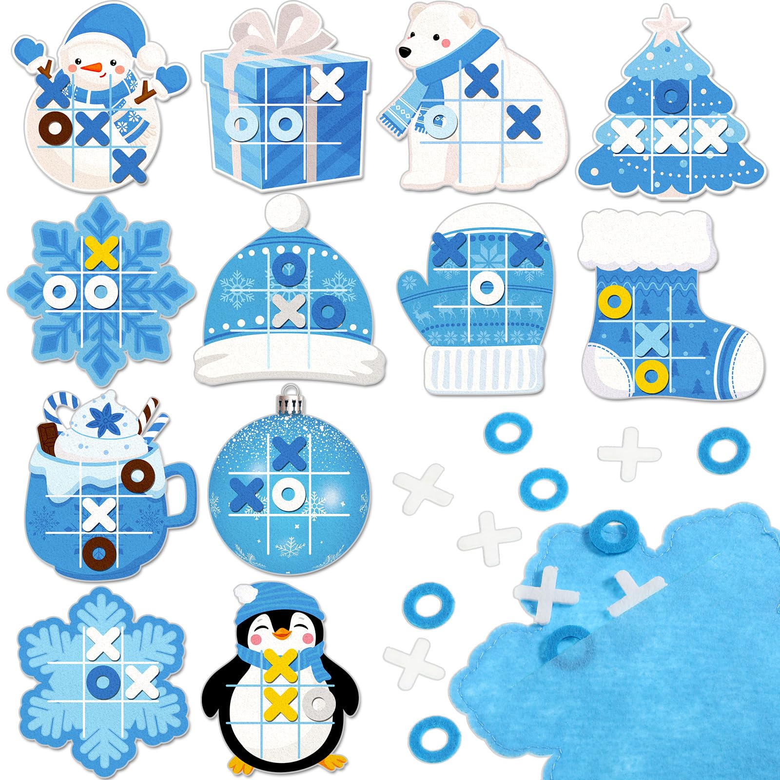 Capoda 24 Pack Winter Christmas Party Games Snow Tic Tac Toe Strategic Board Game Xmas Tree Snowman Snowflake Desk Game Toys for Christmas Party Favors Stocking Stuffers Winter Birthday Gift