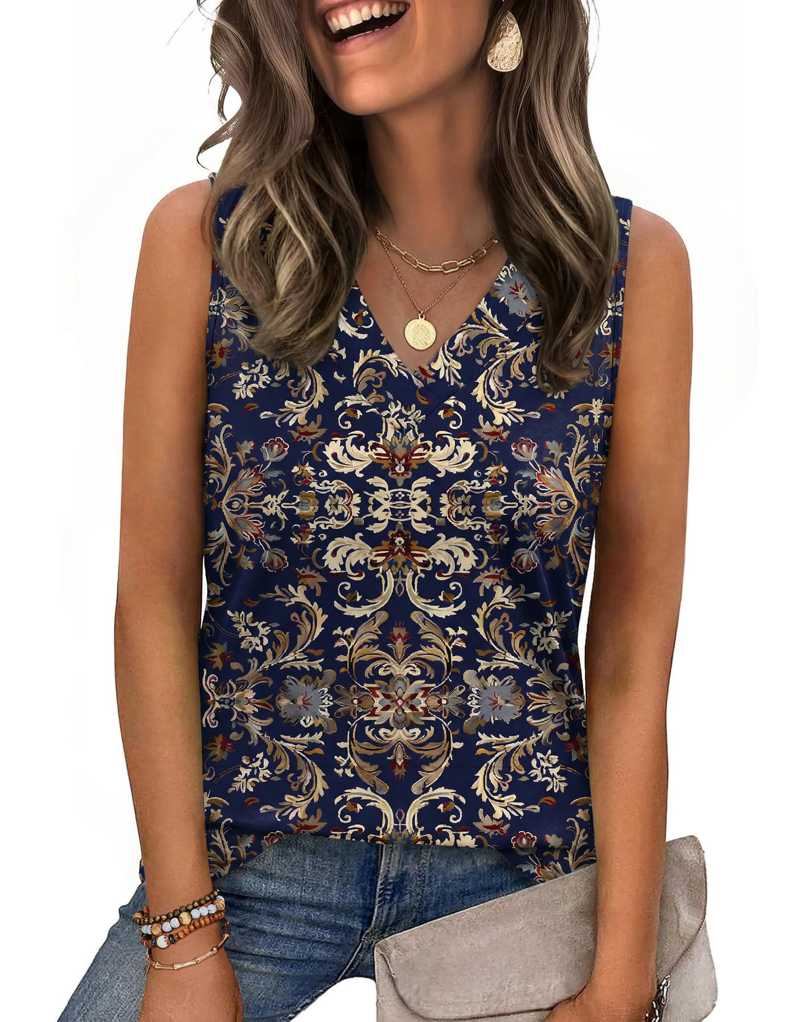 Zeagoo Tank Top for Women V Neck Loose Fit Sleeveless Summer Tops Business Casual Outfits Dressy Blouses Shirts — view 21