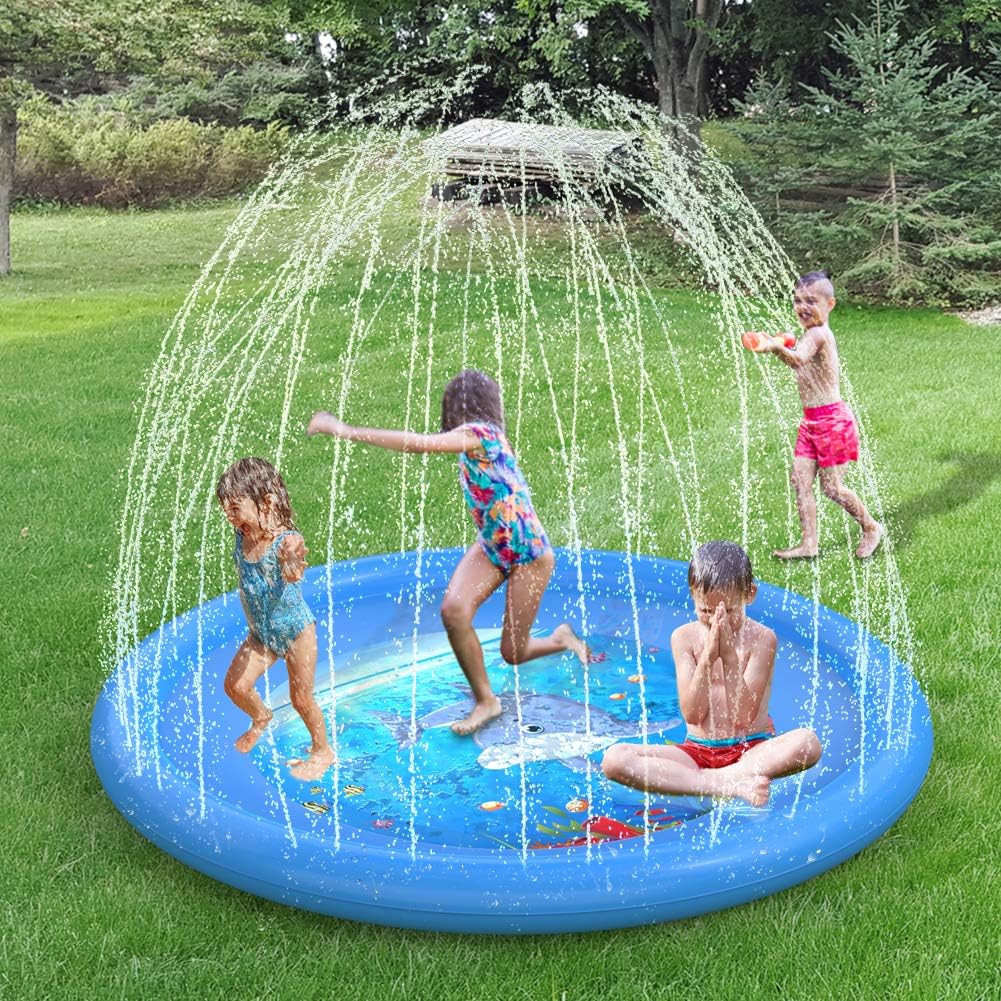 Sprinkler and Splash Play Mat, 67 Inch Inflatable Sprinkle Pad - Water Toys Wading Pool for Learning, Children Sprinkler Pool Outdoor Swimming Pool for Toddlers Boys Girls and Kids