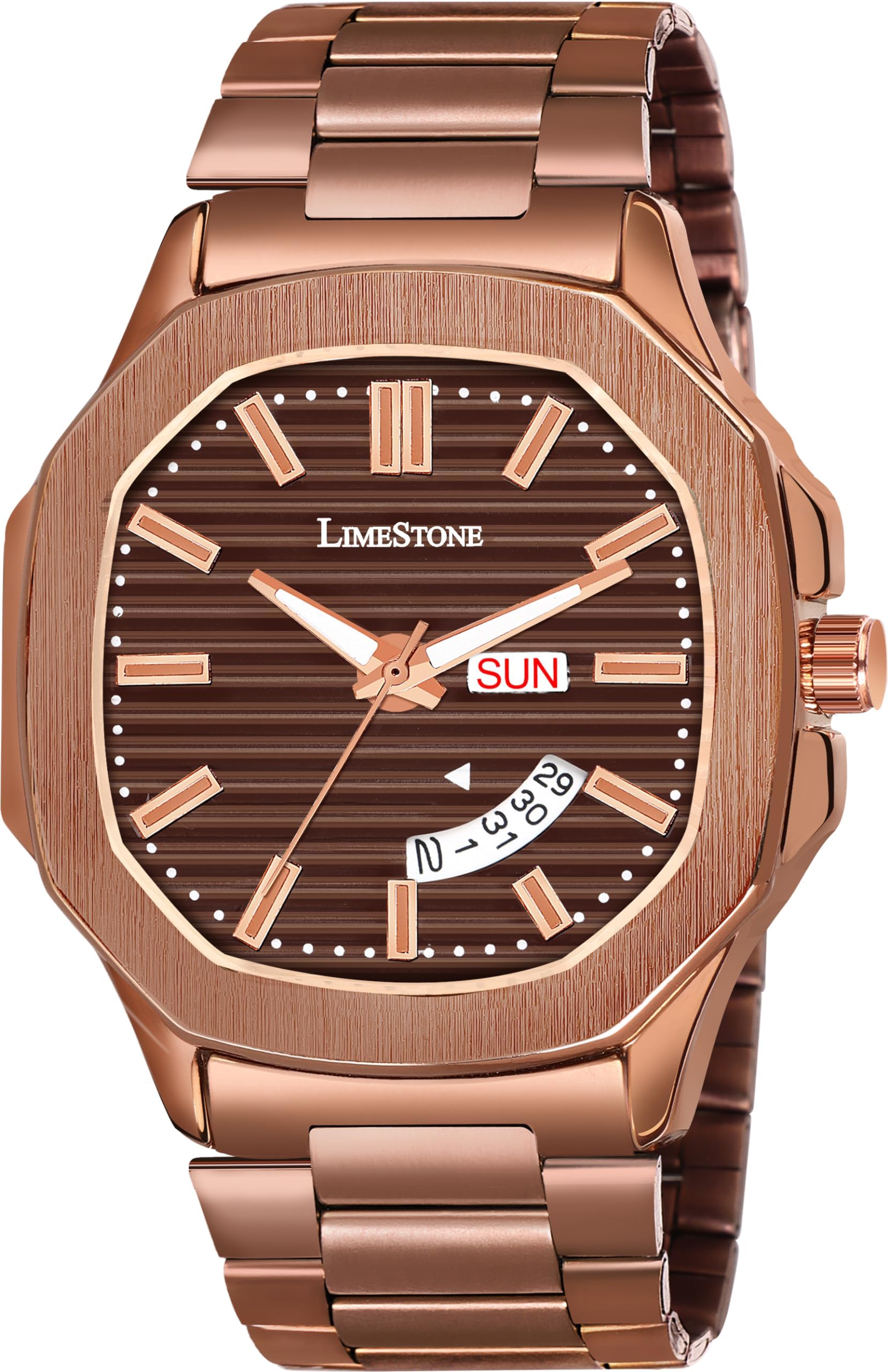 LIMESTONE Long Life Plating OTUS 3D Dial The Vintage Day and Date Functioning Boys Quartz Analog Watch - for Men (Brown) (B0CXP9T4W3) Amazon Price History, Amazon Price Tracker