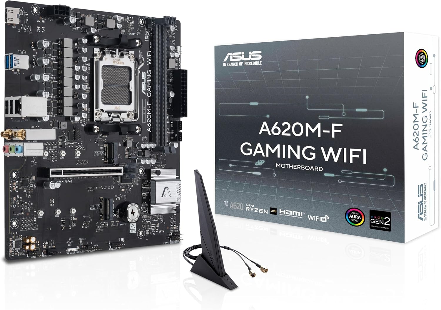 A620M-F GAMING WIFI, Scheda madre AMD mATX, DDR5, 2x M.2 PCIe 4.0, HDMI, 2.5Gb Ethernet, USB 3.2 Gen 1 Type-A, SafeSlot Core+, Q-DIMM, Q-LED Core, Q-Slot,  5X PROTECTION III, Armoury Crate - Scheda madre