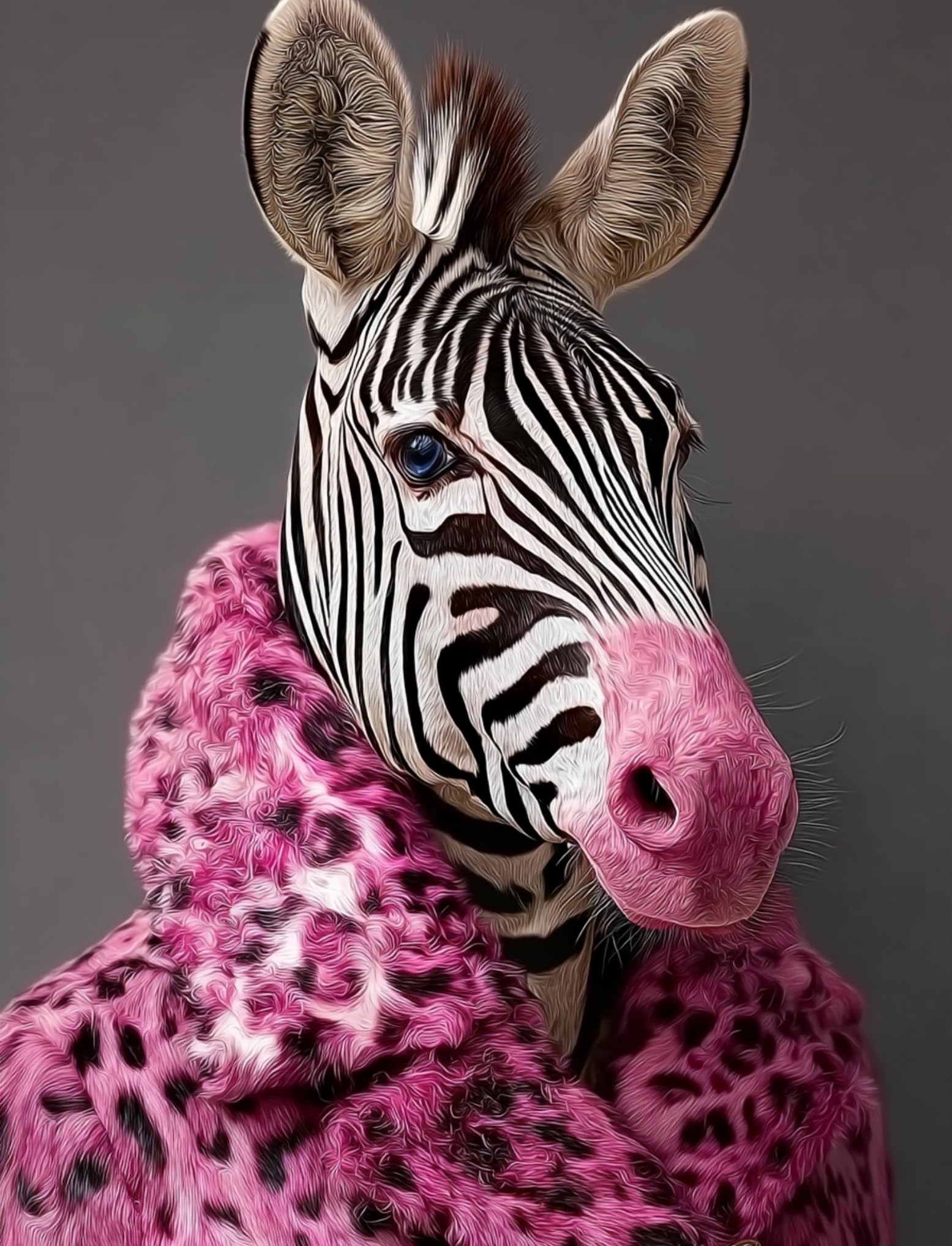 WANGWANGMIAO Paint by Numbers for Adults Zebra-Colored Pink Fur Coat- DIY Oil Painting Kits with Brushes and Acrylic Pigment, 16x20 inch Canvas，with Frame