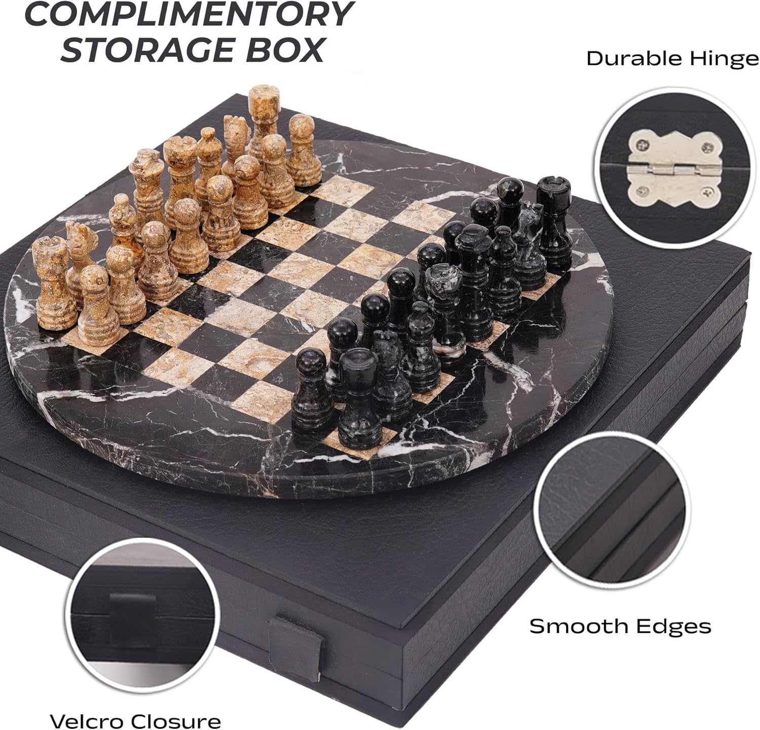 Marble Chess Set for Adults with Complementary Storage Box, 12" Black & Coral Handmade Board Games for Adults, Premium Chess Set Board Game with Extra Queens