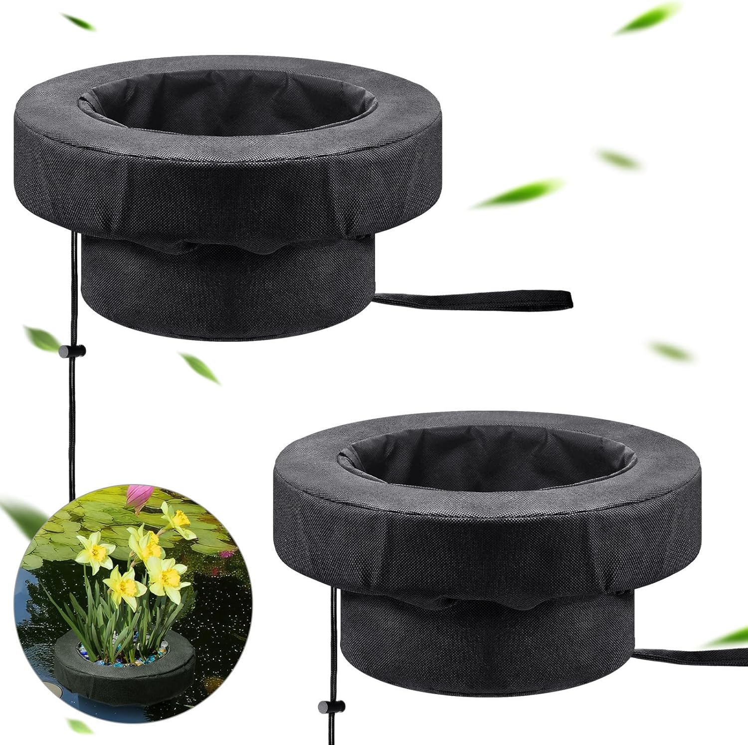 Treela 2 Pcs Fabric Floating Plant Pot Small Floating Water Garden Pond Planter Baskets Floating Soft Soil Plant Corral Black Waterproof Aquatic Plant Flower Islands (10 Inch) 2 10 Inch
