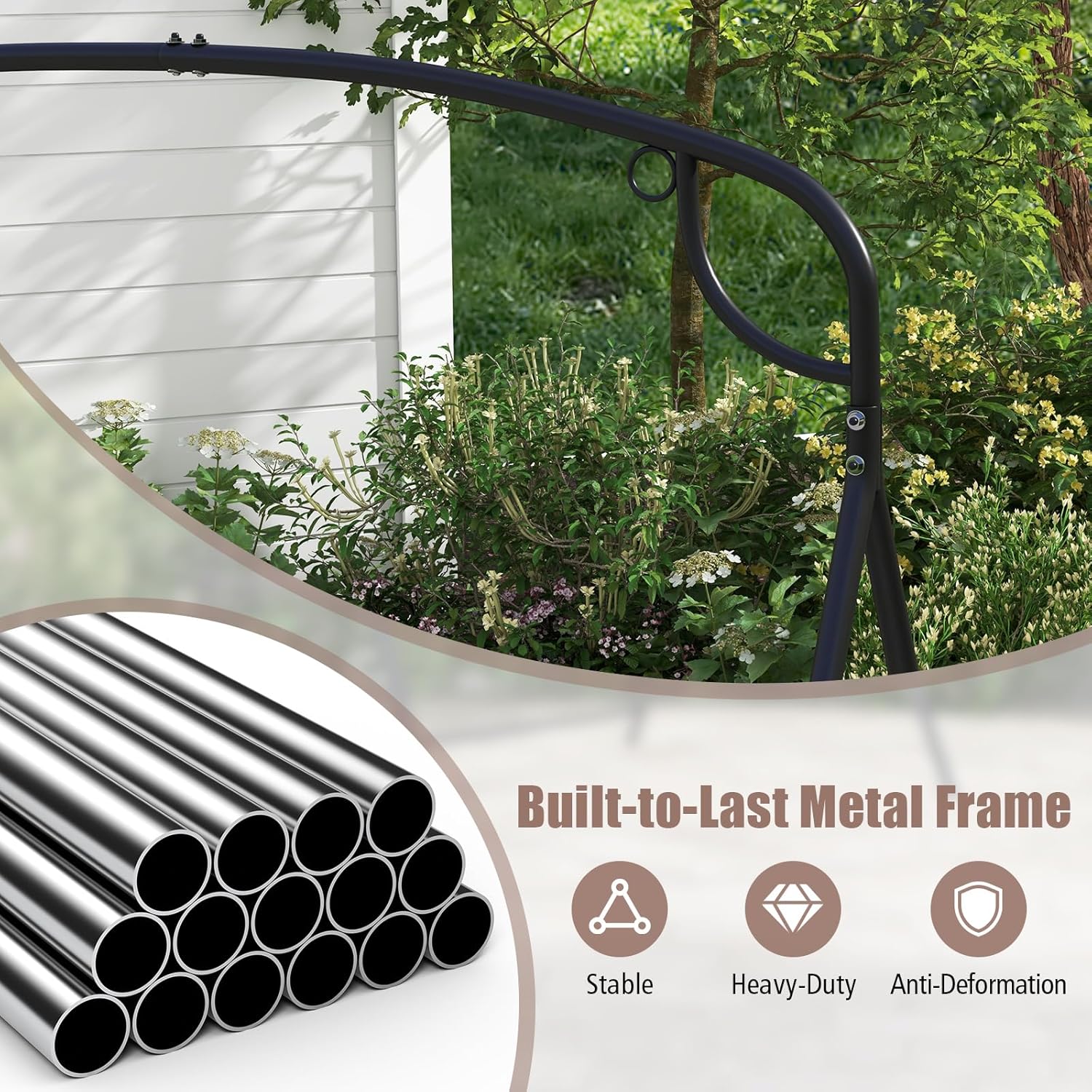 Tangkula Industrial Metal Swing Stand, Heavy Duty A-Frame Porch Swing Stand, Black