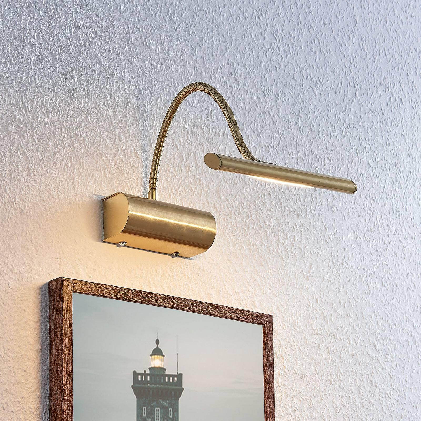 Lindby Bombillas LED luz para cuadros en latón mate, aplique | iluminacuadro, moderno, 3000 k blanco cálido, con interruptor para sala de estar, salón, pasillo, comedor