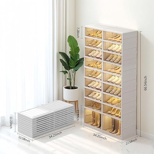 Miniatura 2 de Zapatero plegable de 9 niveles para armario, con capacidad para 36 pares de armarios de almacenamiento de plástico plegables con puertas, estante