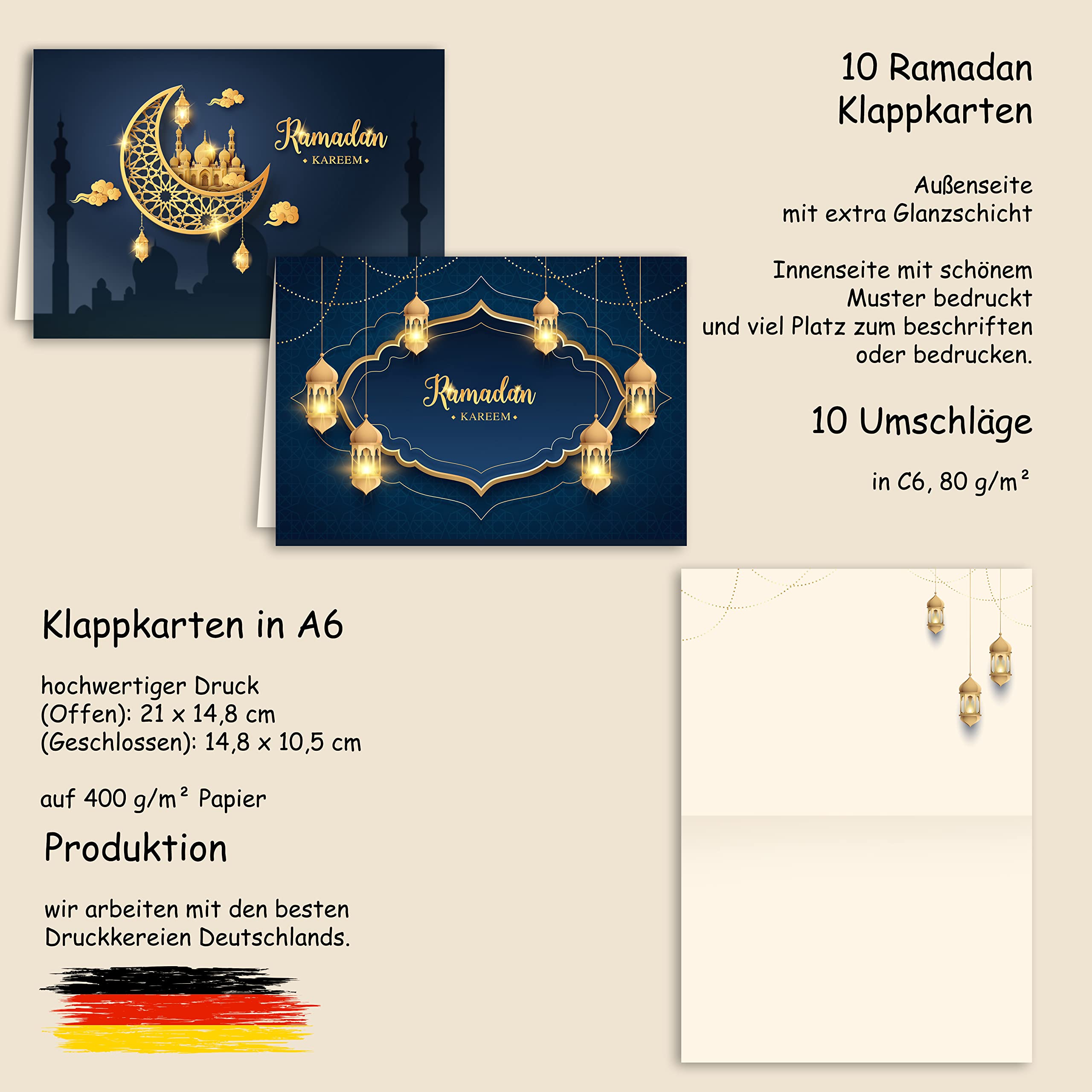 10 Ramadan Kareem Folding Cards with Envelope, Thank You Card, Greeting Cards, Sugar Festival Celebration - Image 2