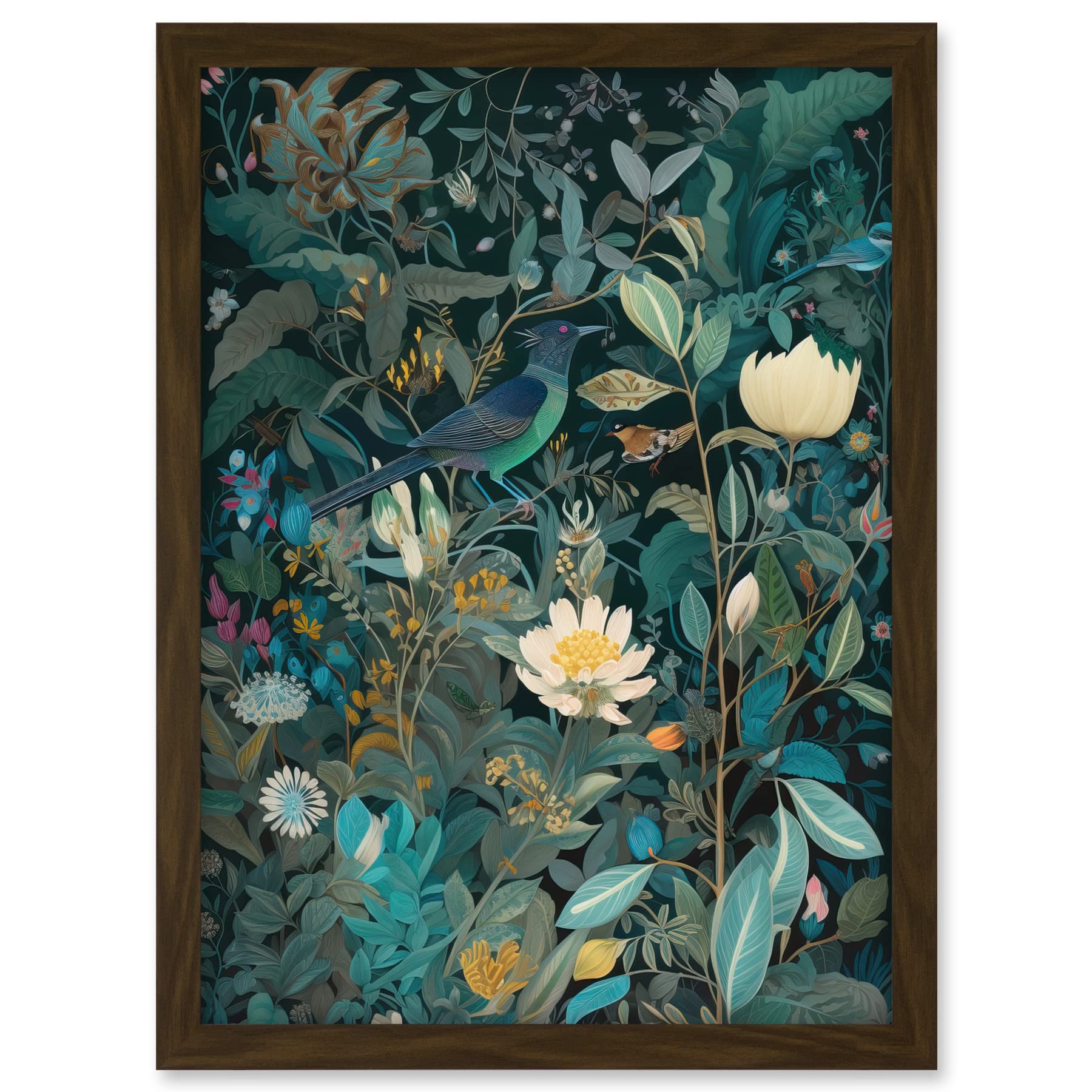 Artery8 Audubon Style Birds in Blooming Wildflower Field Artwork Framed A3 Wall Art Print