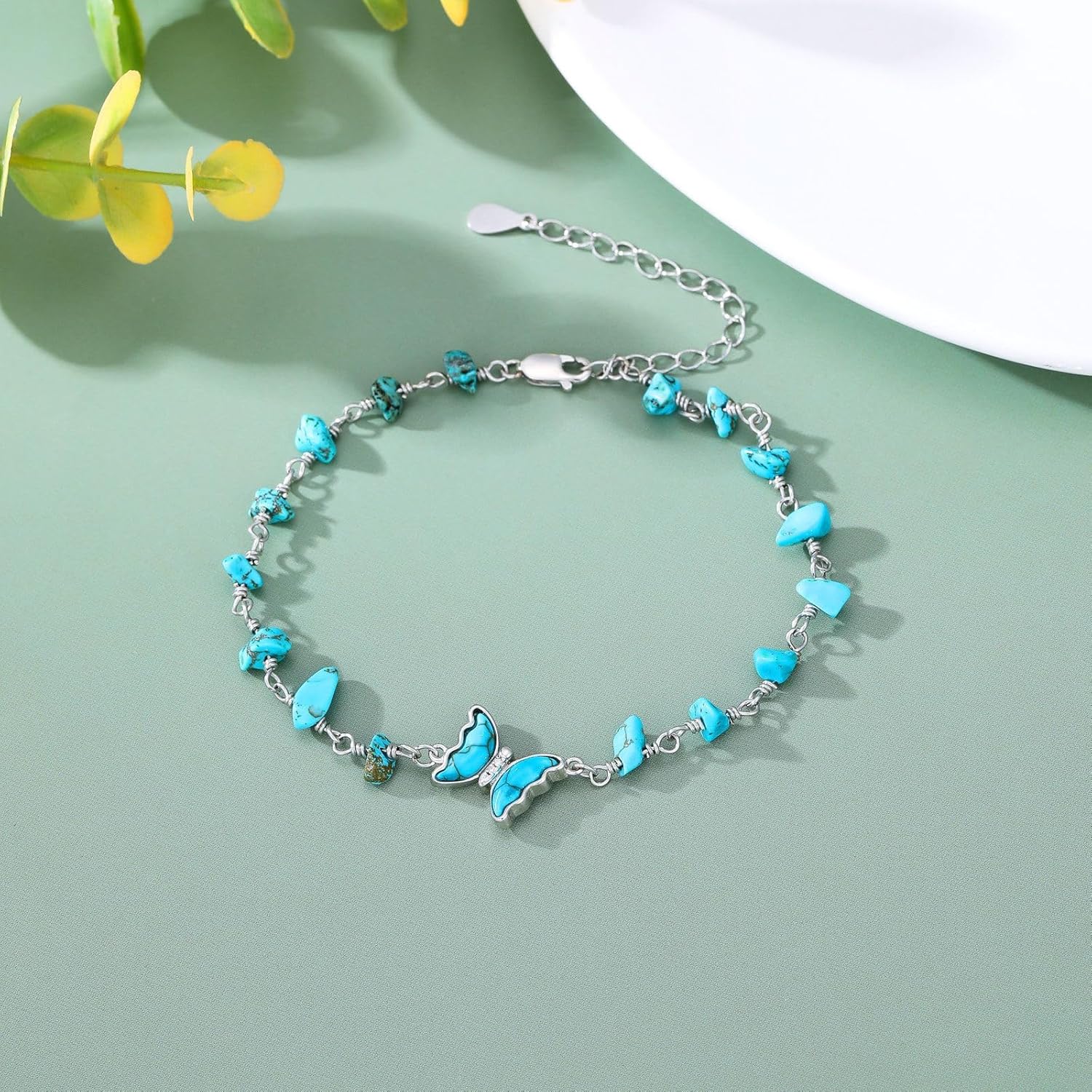 Natural Turquoise Butterfly Bracelets 925 Sterling Silver Butterfly Adjustable Bracelet Genuine Gemstone Boho Style Vintage Jewelry Gifts for Women - Image 2