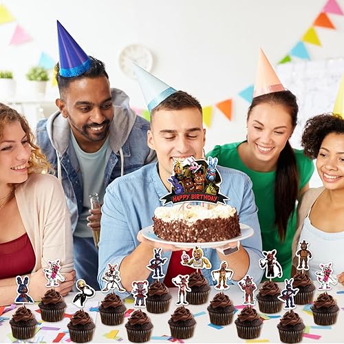 Miniatura 5 de 25 piezas de decoración de pastel de dibujos animados Five Nights Cupcake topper cumpleaños temática suministros para niños niñas adultos