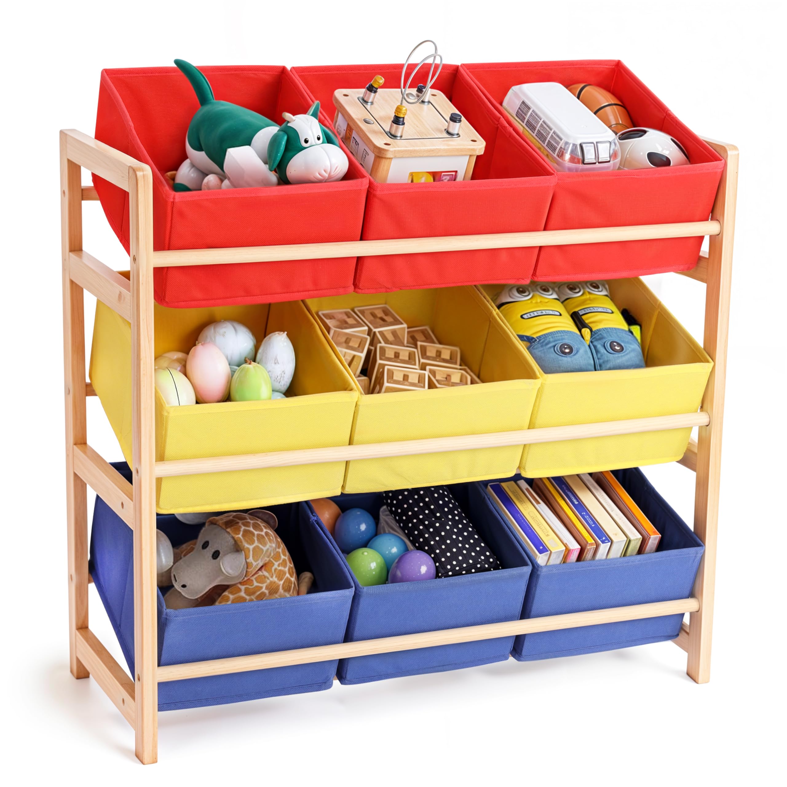 BELLE VOUS Mueble Organizador de Juguetes - Estanteria Infantil de 3X Niveles con 9X Cajas de Tela para Almacenaje de Juegos Libros Peluches - Baul Juguetero para Niños y Niñas
