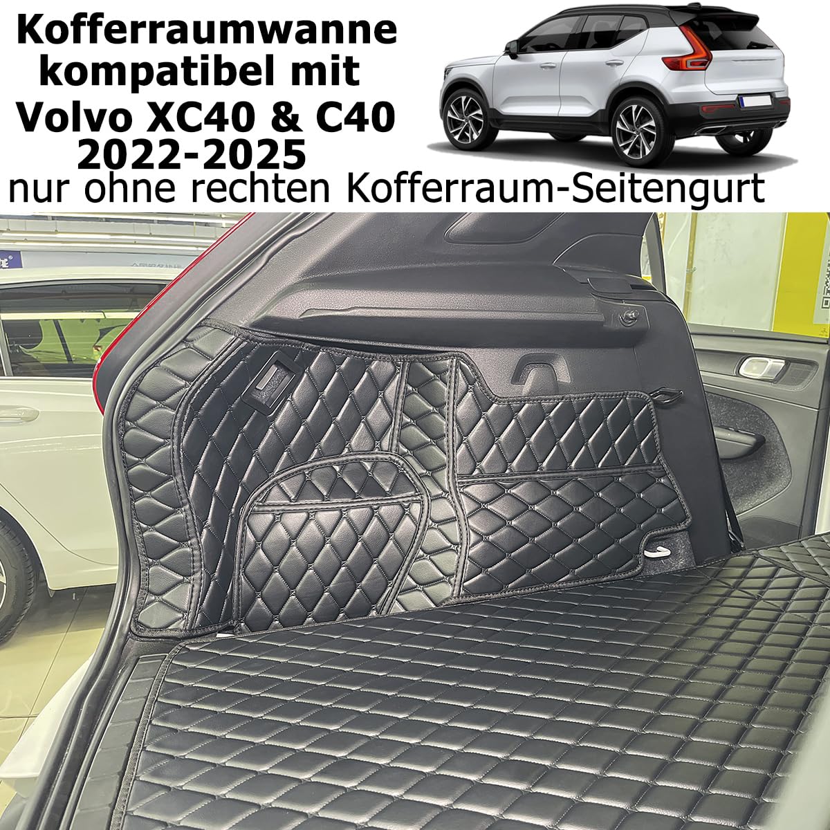Kofferraumwanne für Volvo XC40 C40 2022–2026 | nur ohne rechten Kofferraum-Seitengurt