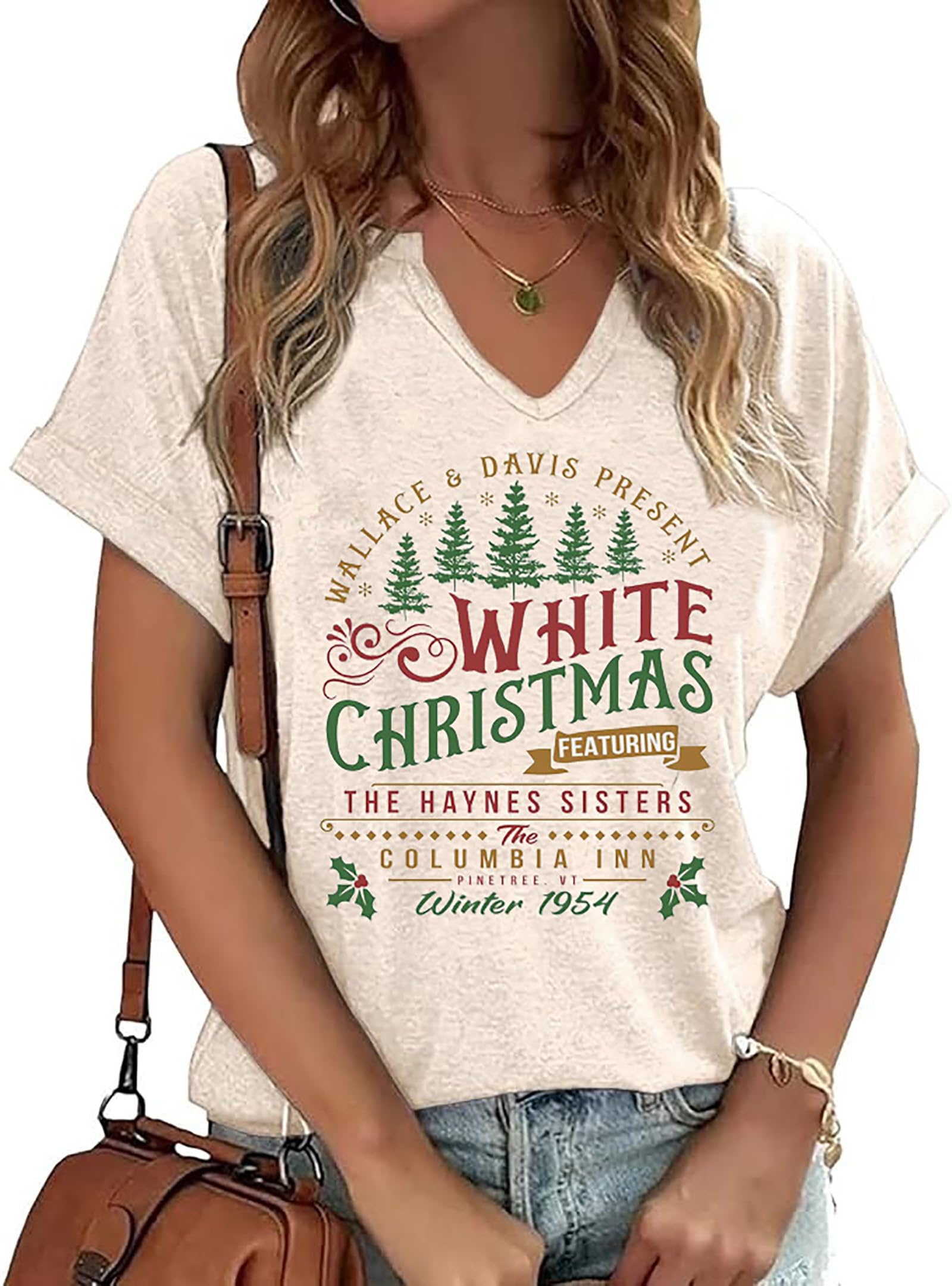 Christmas Trees Shirts for Women/Merry and Bright Christmas Graphic Tees/Xmas Holiday Short Sleeve Tshirts Tops