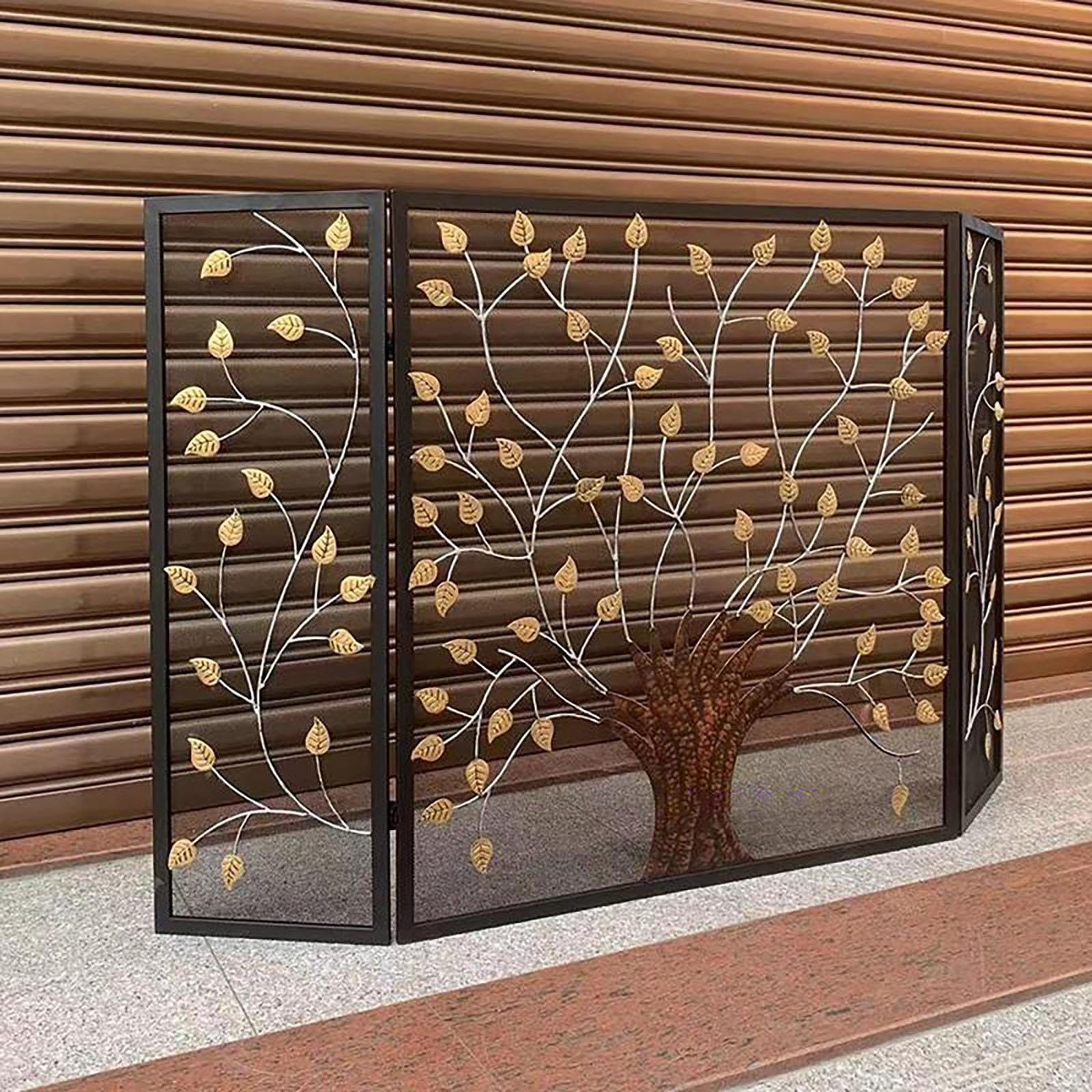 Parascintille Decorativo per Camino in Metallo a 3 Pannelli Pieghevoli