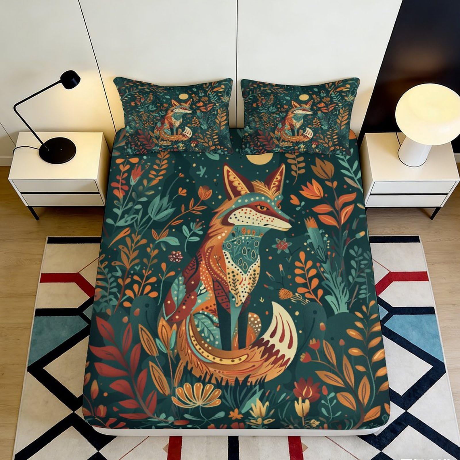 Pnayamiorkfel Style-10 3D Printed Fox Forest Fitted Sheet Microfiber Soft Mattress Cover Autumn Botanical Bed Decor For Bedroom Guestroom 90X200x25cm