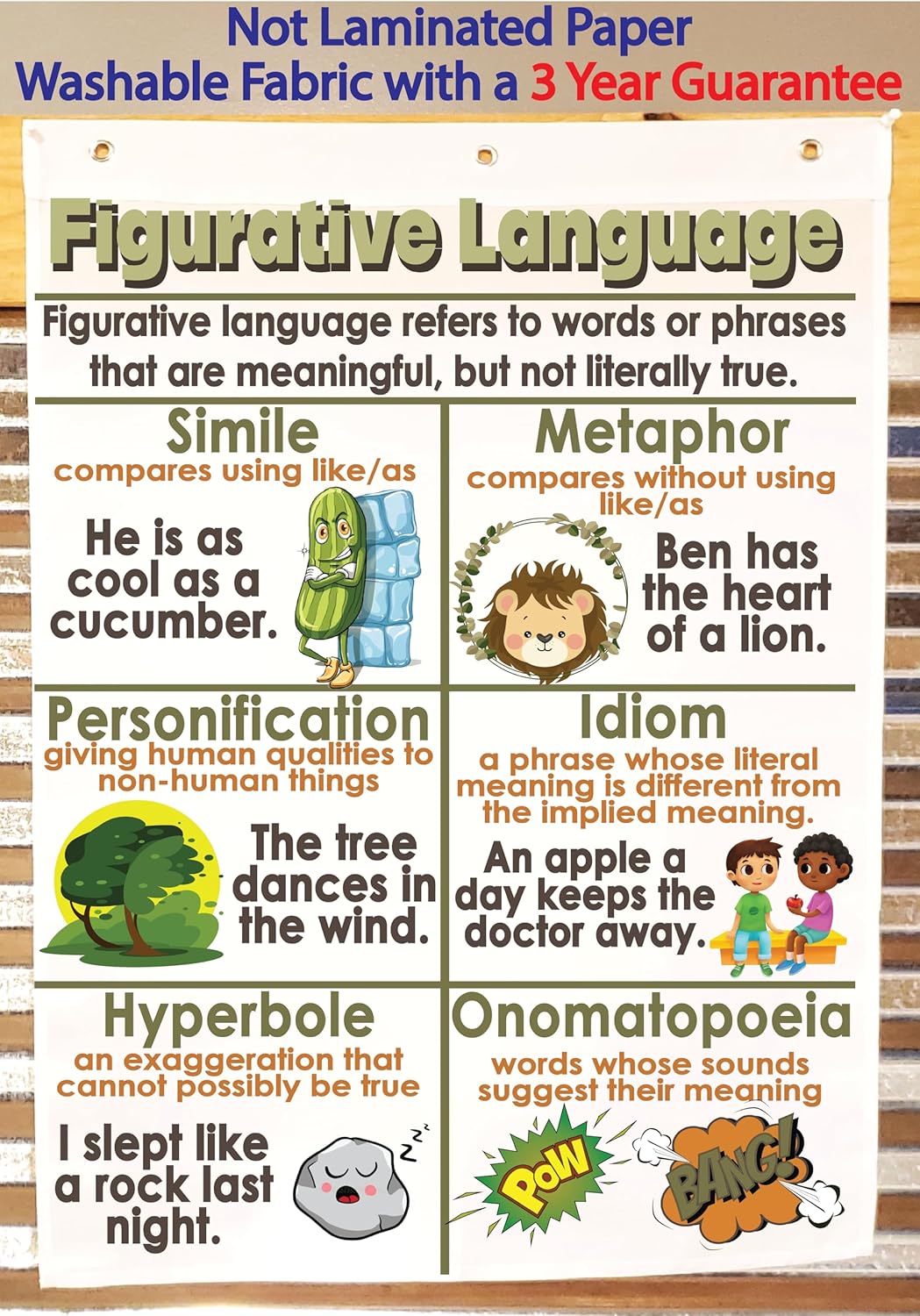Kristie's Classroom FIGURATIVE LANGUAGE (BOHO) Anchor Chart, Printed on FABRIC, (18 X 26)