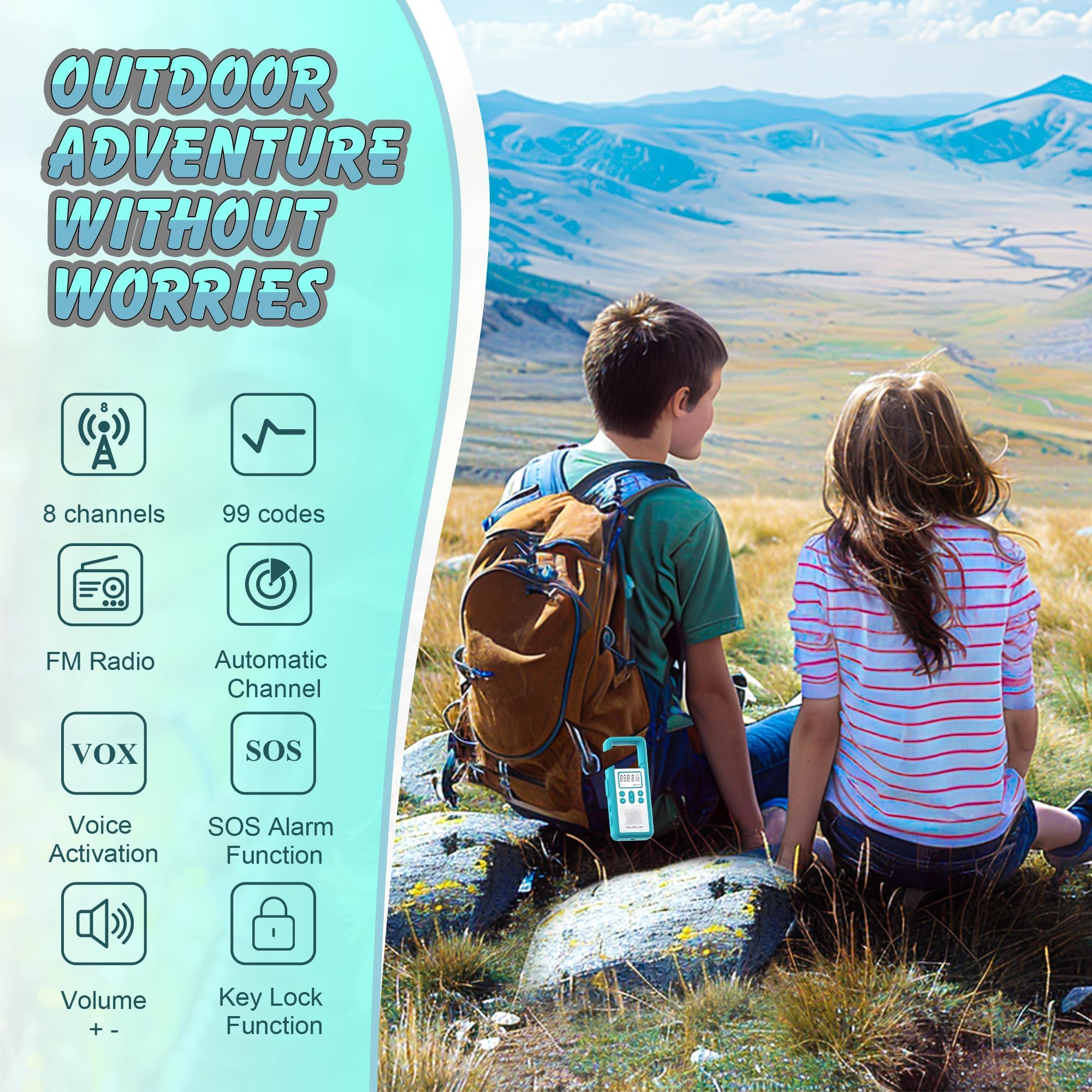 Walkie Talkie Largo Alcance, QUOLIX 4pcs Profesional USB Recargable con Batería Incorporada 8 Canales Radio - Fácil Emparejamiento Alerta SOS Activado por Voz VOX LED Linternas para Adultos Niños - 5