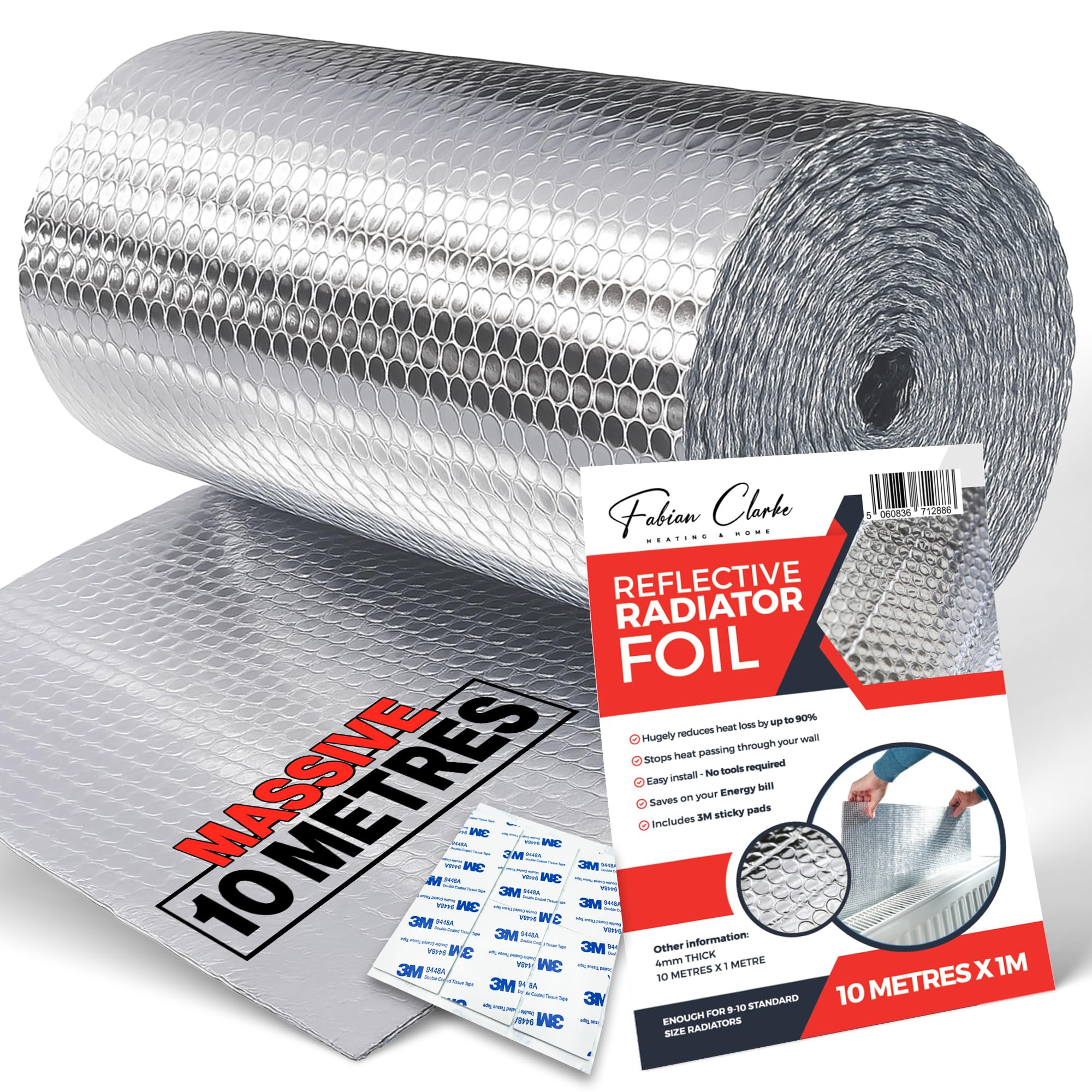 Radiator Foil Reflector Roll 10 Metre x 1M - Heat Reflective Insulation Roll Foil Sheet Backing - Thermal Bubble Wrap Energy Saving Radiator Heat Reflector Foil Insulation for Behind Radiators