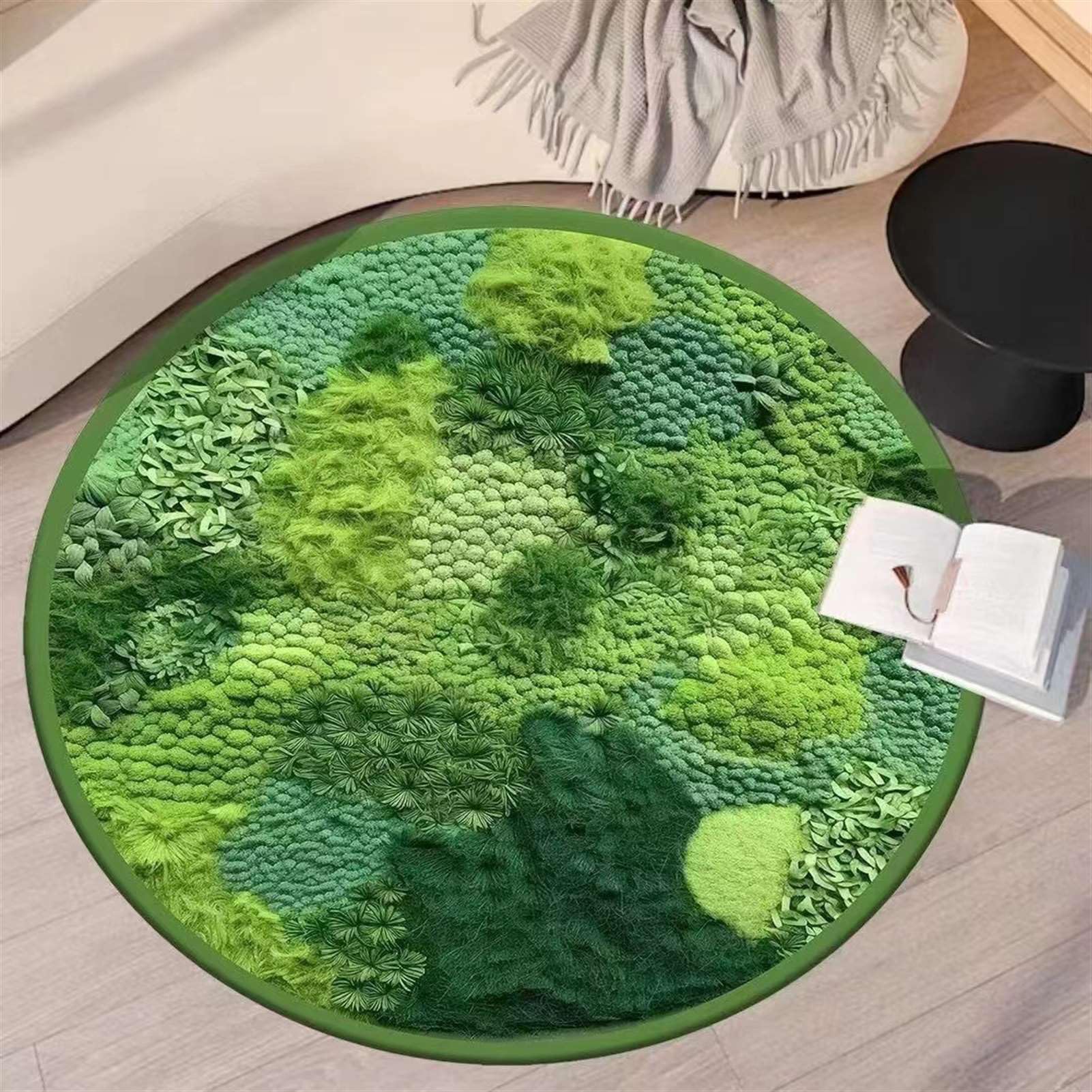 Lifup Tapis Salon Lavable Tapis, Motif Fleuri Tapis De Salon Poils Courte Tapis, Moquette pour Chambre et Salon, Intérieur Extérieur Dessous Antidérapant Tapis Vert 7 140 x 140 cm