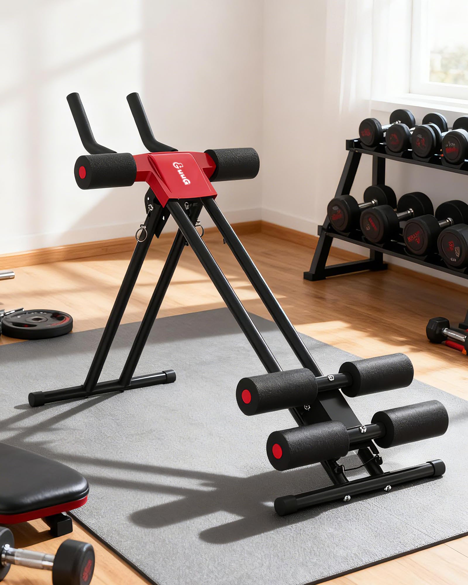 GUUG Bauchmuskeltrainer Bauchtrainer für Zuhause: Bauch Trainingsgerät Klappbar Bauchmuskeltraining Gerät Fitness Bauchtraining Abdominalmaschine Home Gym Equipment für Zuhause Männer Frauen