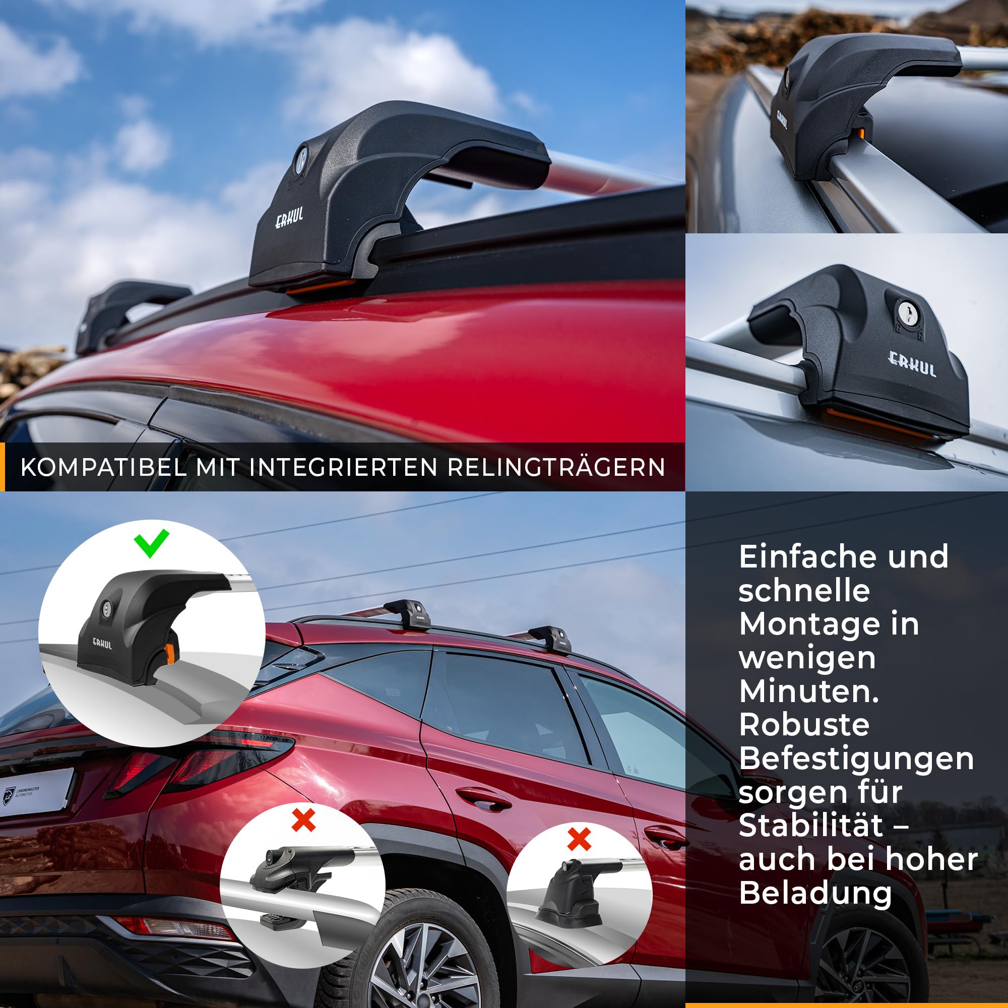 CHROMEMASTER Dachgepäckträger Dachträger und Stufe Tritt für Autotür Kompatibel mit Ford Puma 2020+ ; Dient der Montage von Dachboxen, Fahrradträger, Leiter | Dachgepäckträger für Urlaub und Alltag
