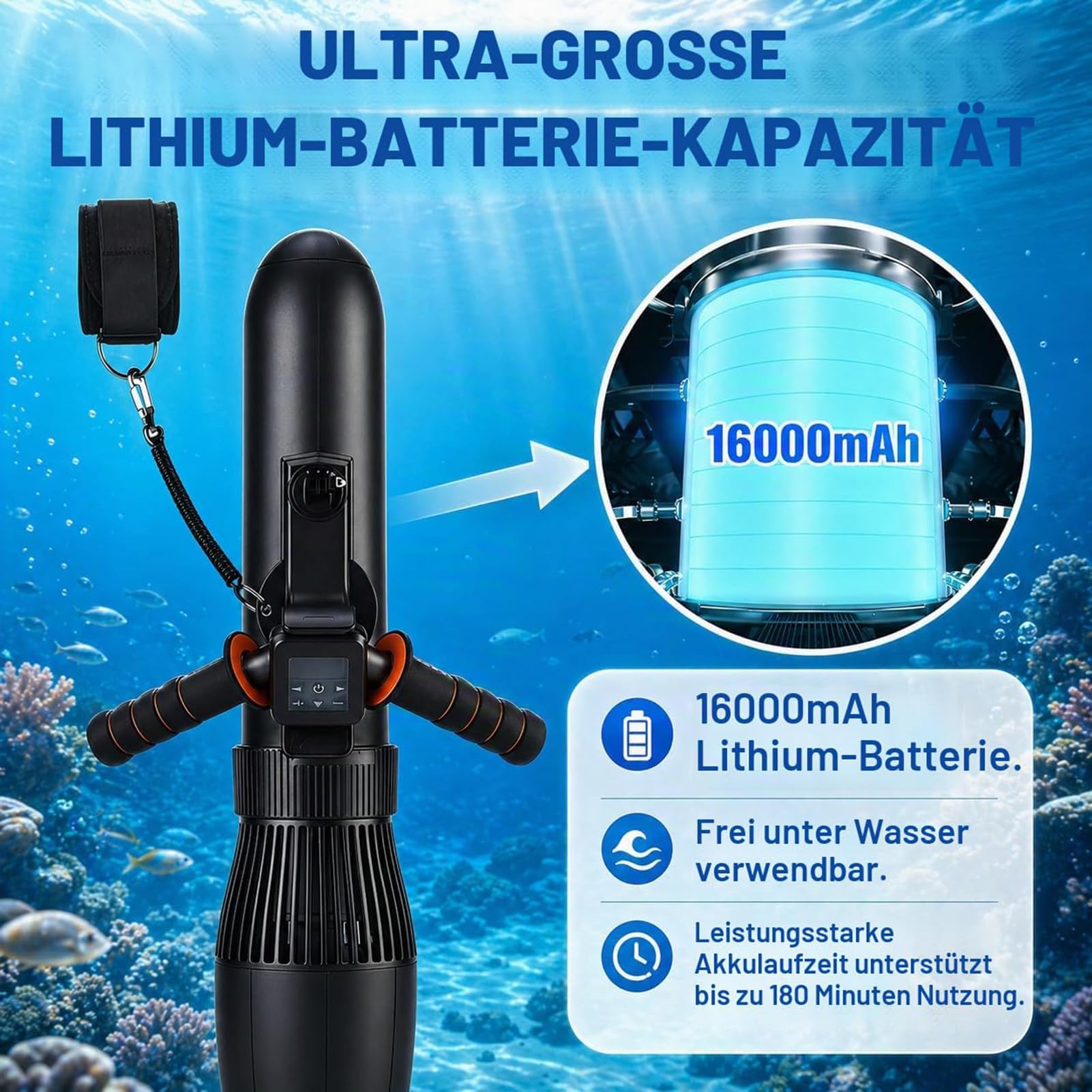 Monopattino Subacqueo 500W, velocità 3-8 km/h 30M Immersione