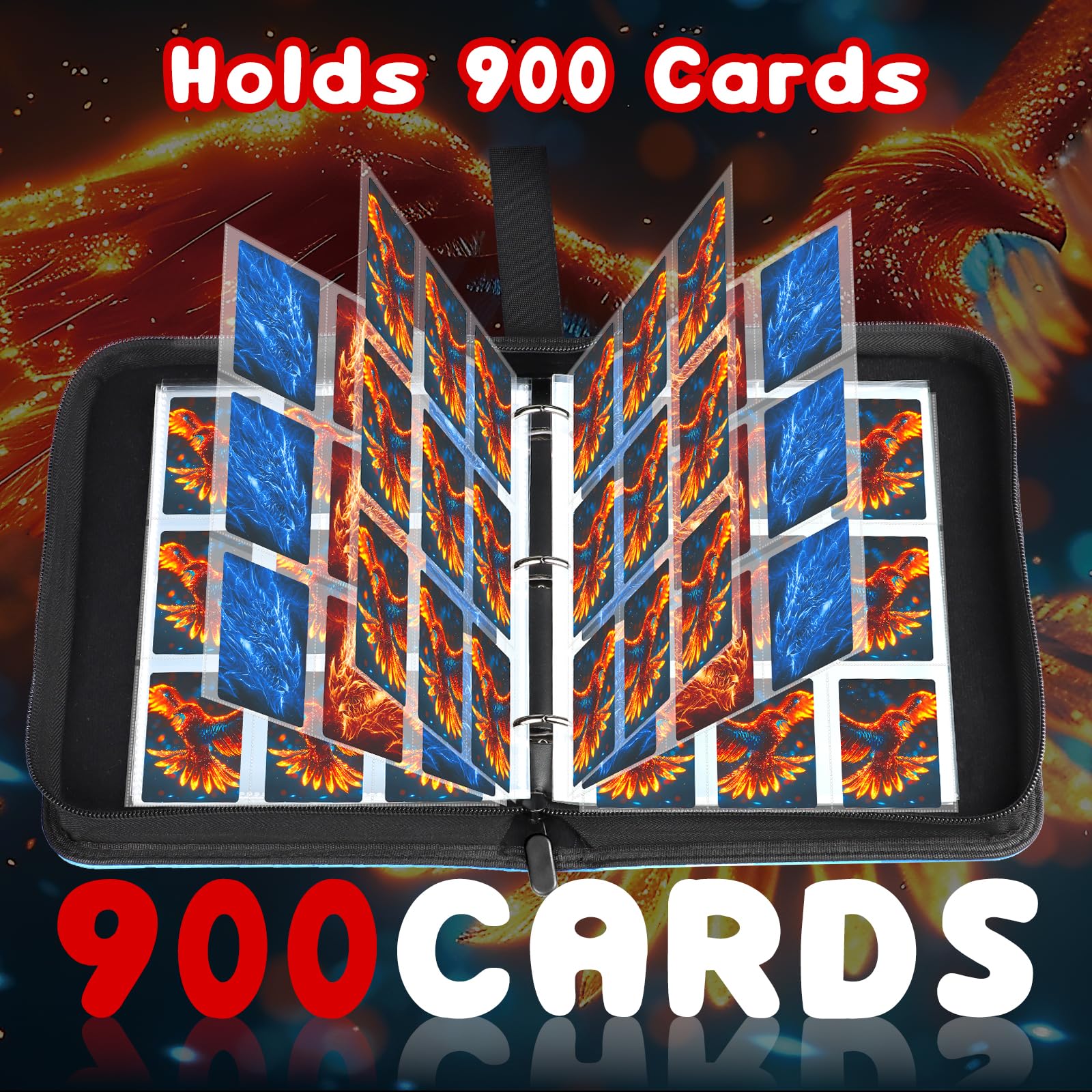 Raccoglitore di carte con 9 tasche con 50 maniche rimovibili, supporto per 900 carte da gioco, carte sportive, raccoglitori di carte collezionabili, regali per ragazzi e ragazze, album per