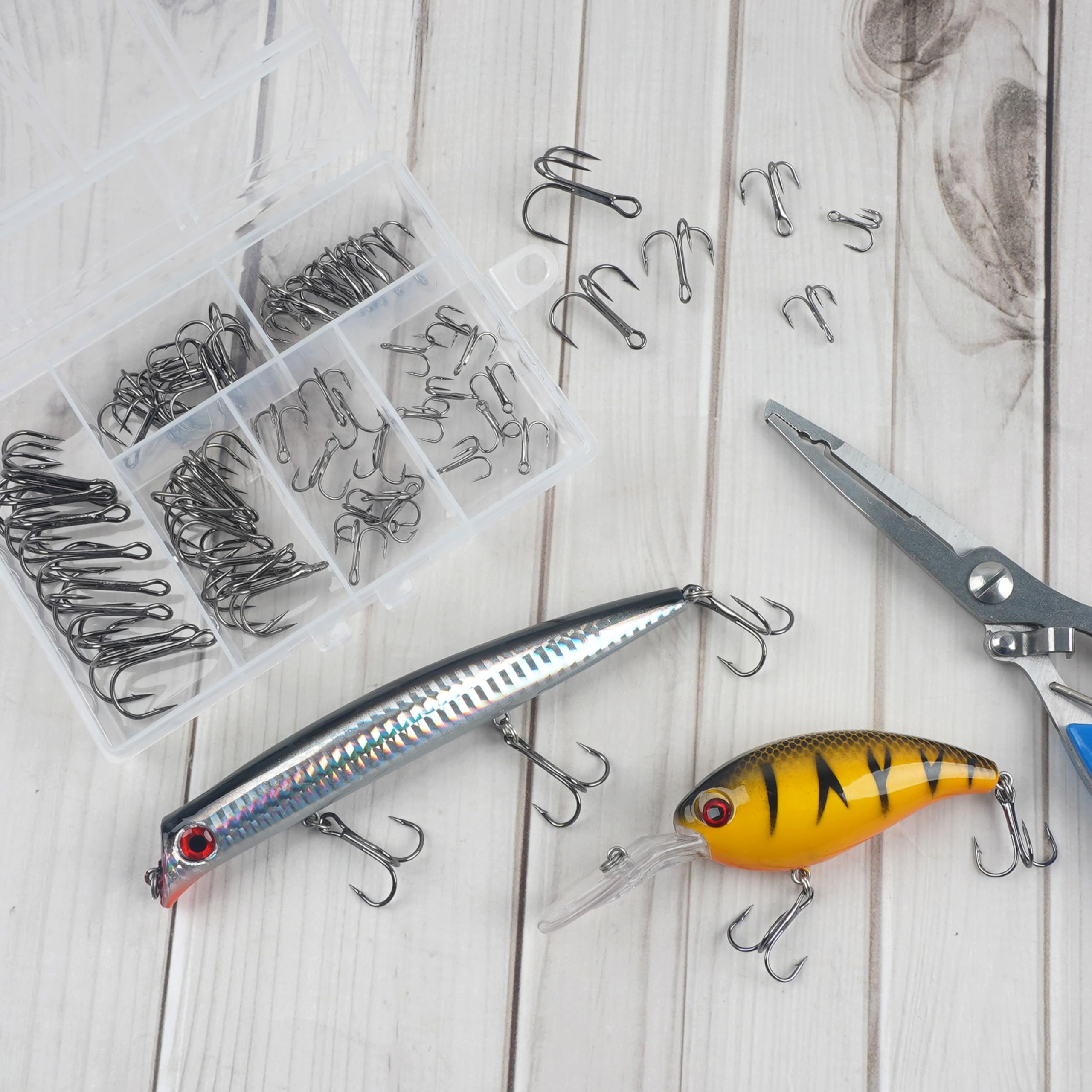 Amazon.com : Fishing Treble Hooks Kit High Carbon Steel Treble Fishing Hooks  Ring Set Strong Sharp Round Bend for Trout Bass Catfish Lures Baits  Freshwater Saltwater, 60pcs, Size 2 4 6 8 10 12 : Sports & Outdoors