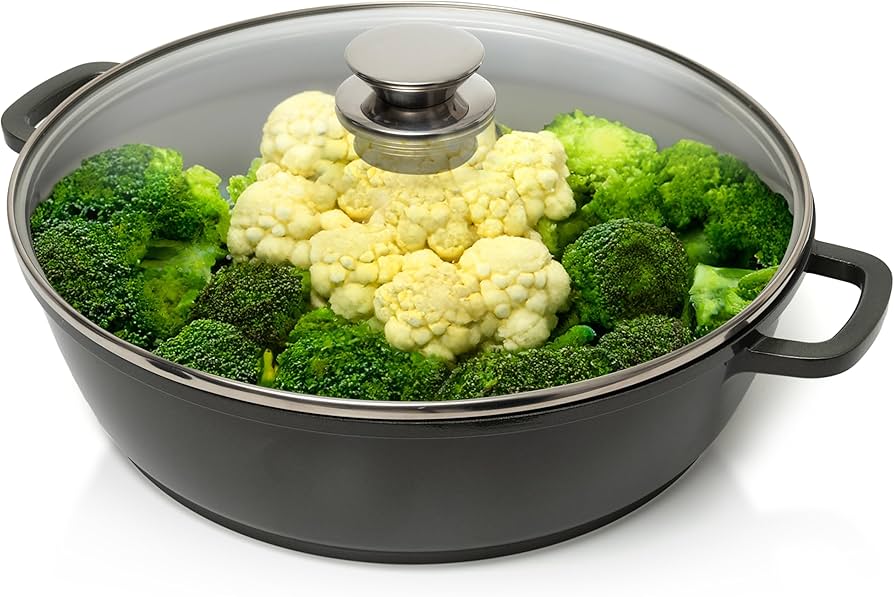 Moss & Stone 12 Inch Nonstick Large Skillet with Lid, 5 Quart Deep Saute Pan, Dishwasher & Oven Safe, Double Handled Frying Pan With Lid, PFOA Free Induction Compatible Cookware