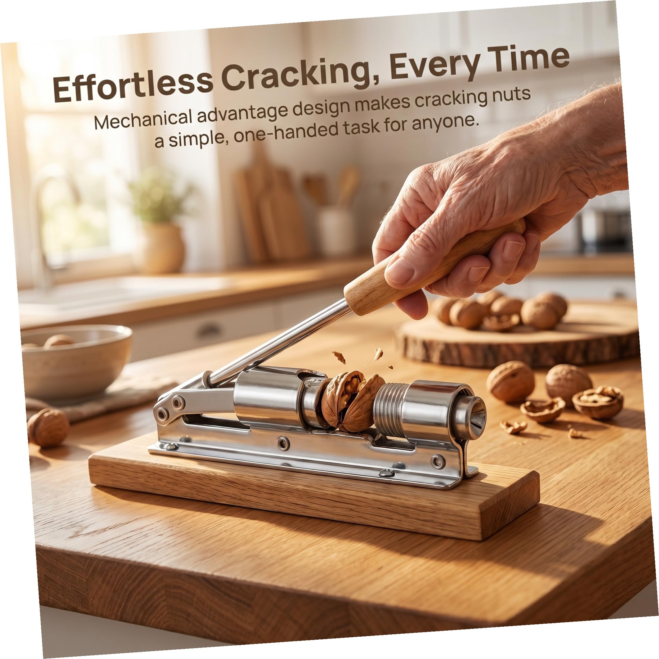 2 Piezas Mecánico de Alta Resistencia con Mango Ergonómico y Base de Madera para Abrir Nueces Avellanas y Almendras